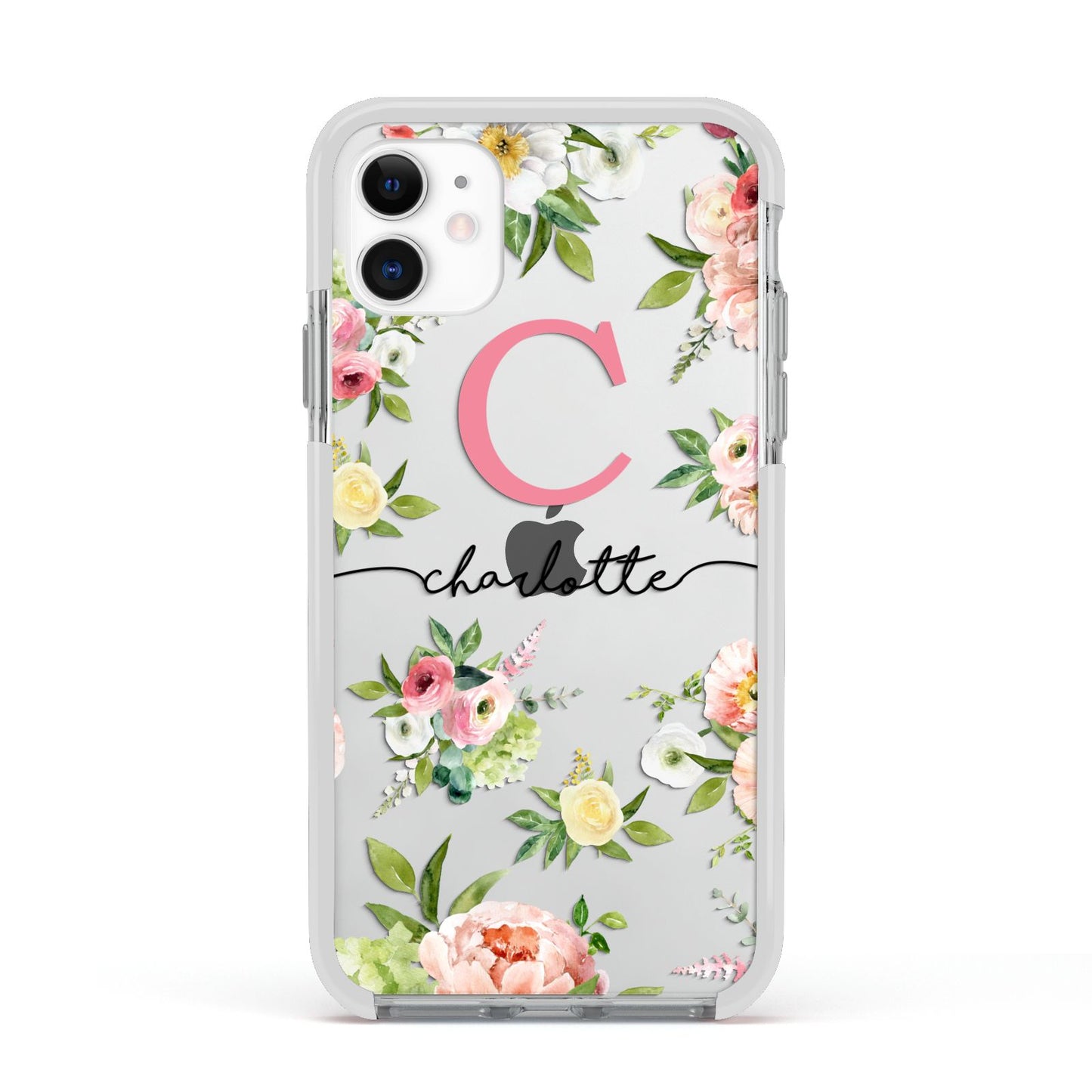 Personalised Floral Apple iPhone 11 in White with White Impact Case
