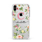 Personalised Floral Apple iPhone Xs Max Impact Case White Edge on Silver Phone