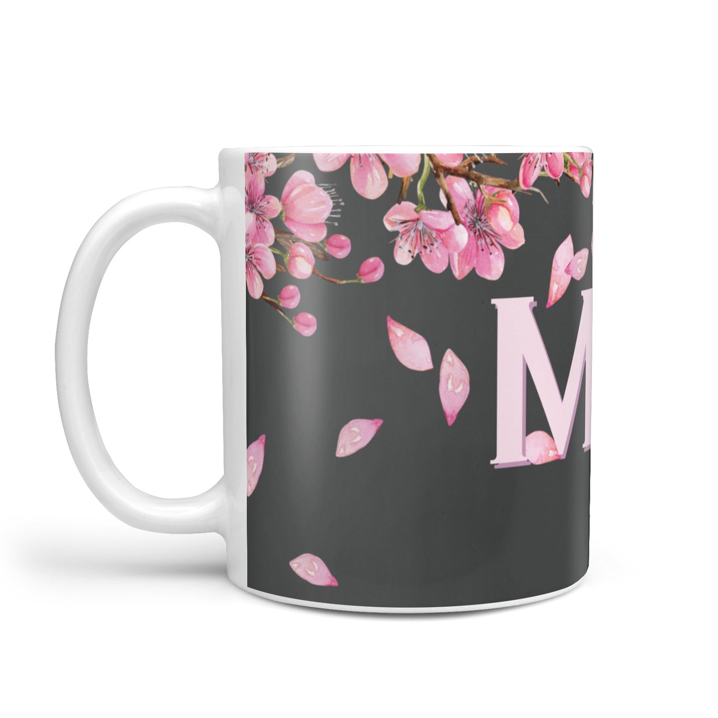 Personalised Floral Blossom Black Pink 10oz Mug Alternative Image 1