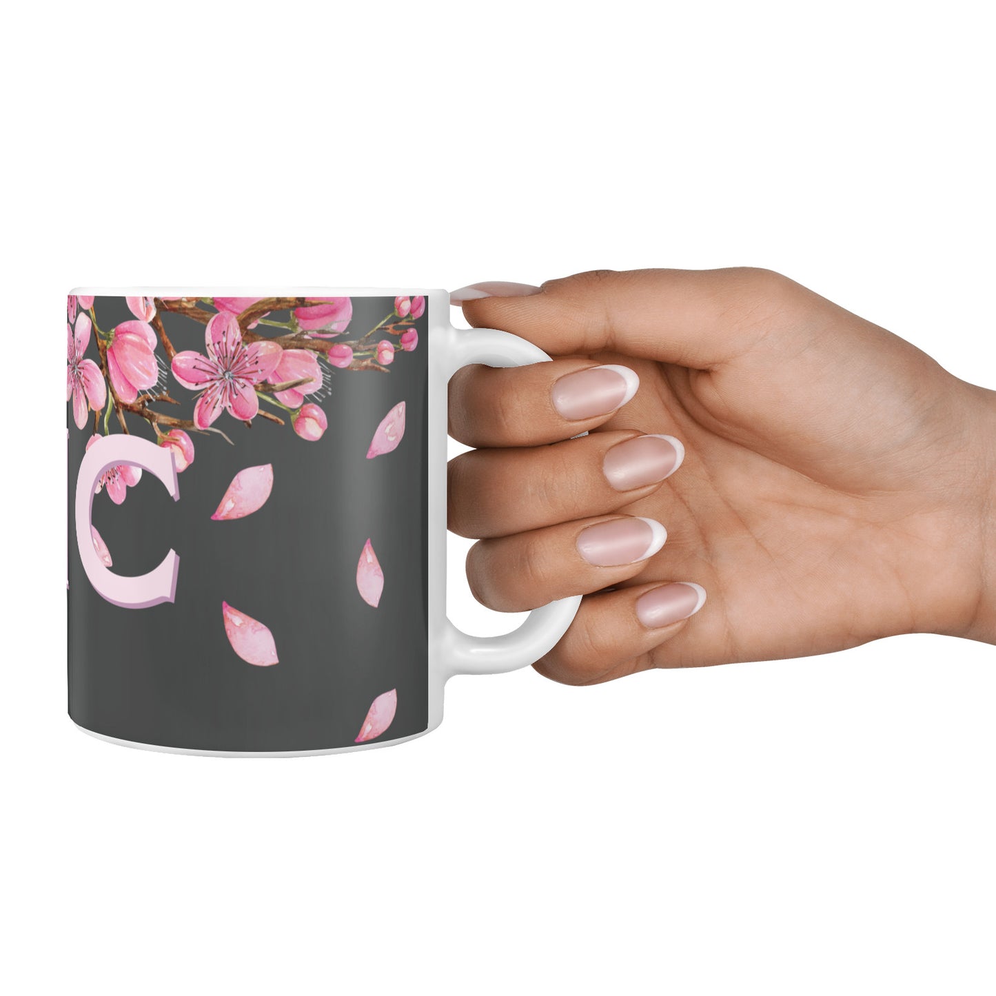 Personalised Floral Blossom Black Pink 10oz Mug Alternative Image 4