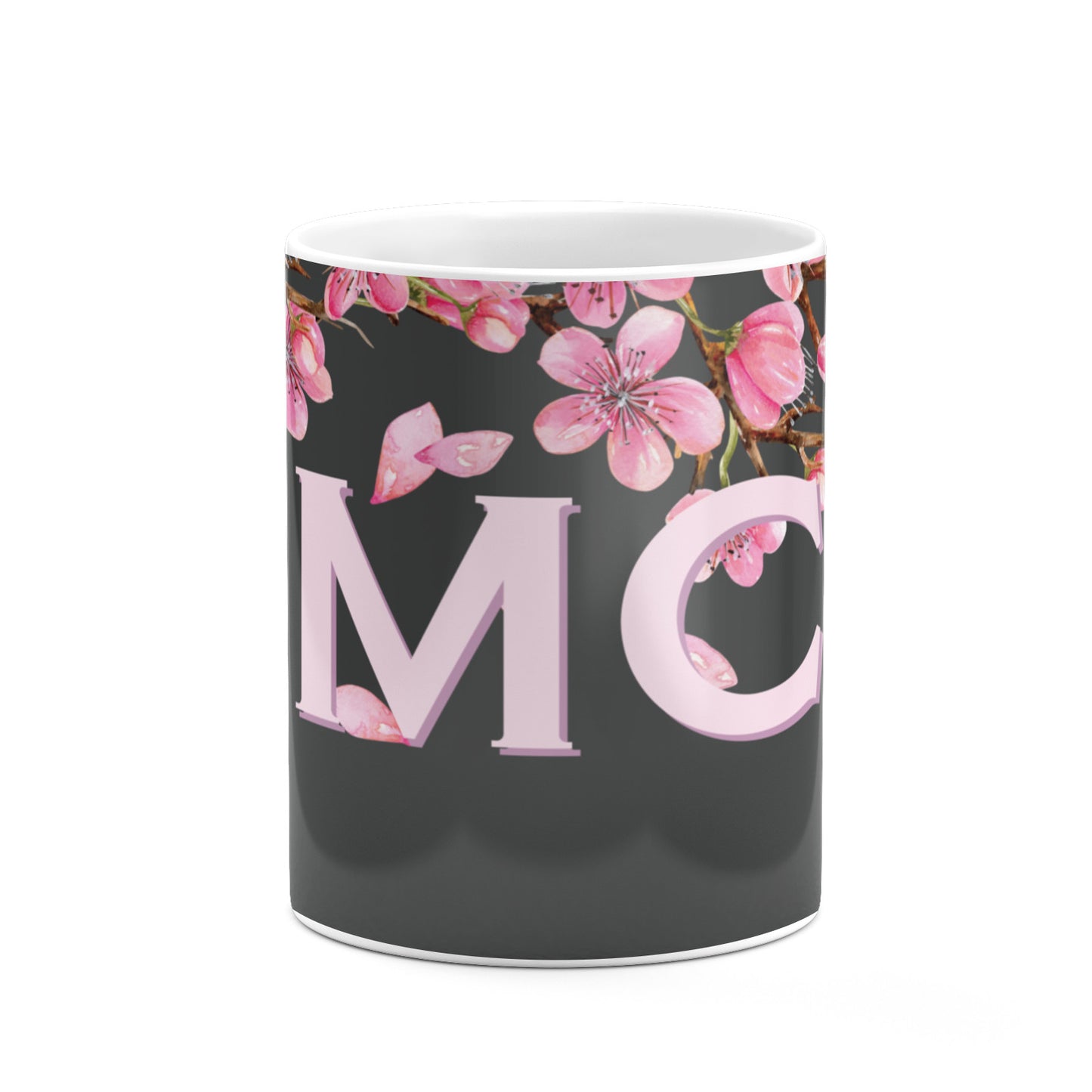Personalised Floral Blossom Black Pink 10oz Mug Alternative Image 7