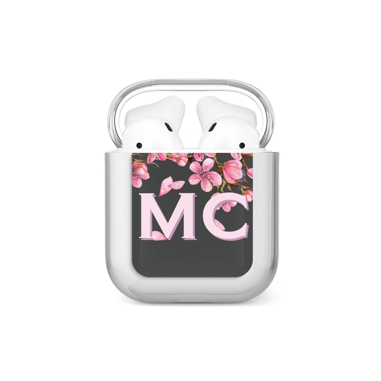 Personalised Floral Blossom Black Pink AirPods Case