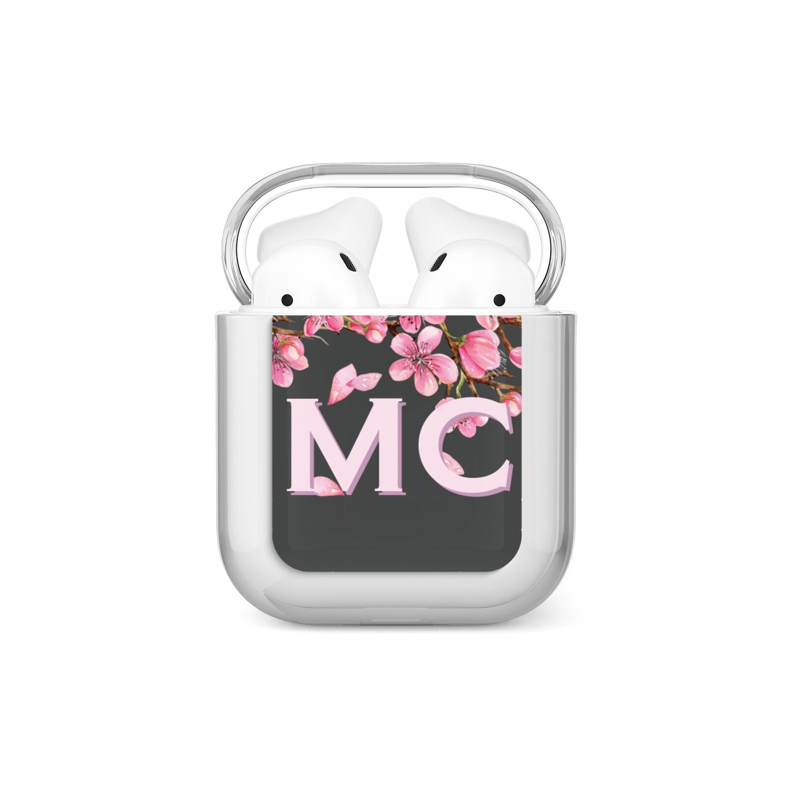 Personalised Floral Blossom Black Pink AirPods Case