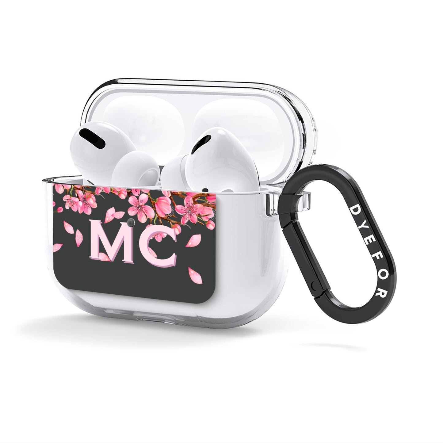 Personalised Floral Blossom Black Pink AirPods Clear Case 3rd Gen Side Image
