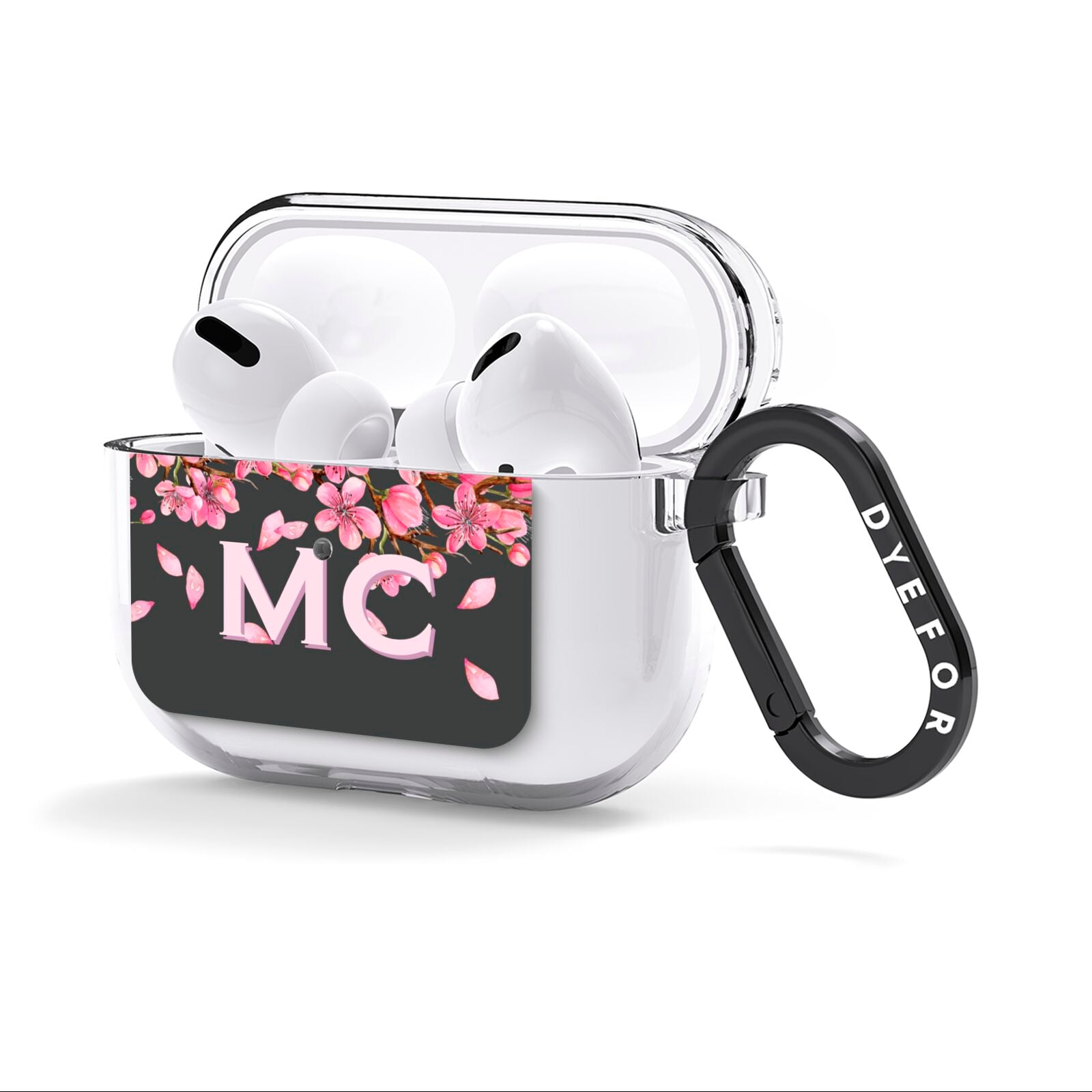 Personalised Floral Blossom Black Pink AirPods Clear Case 3rd Gen Side Image