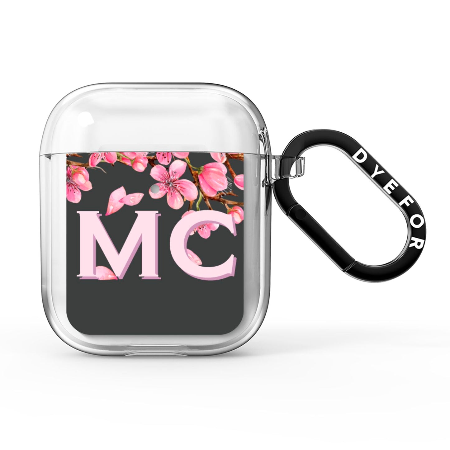 Personalised Floral Blossom Black Pink AirPods Clear Case
