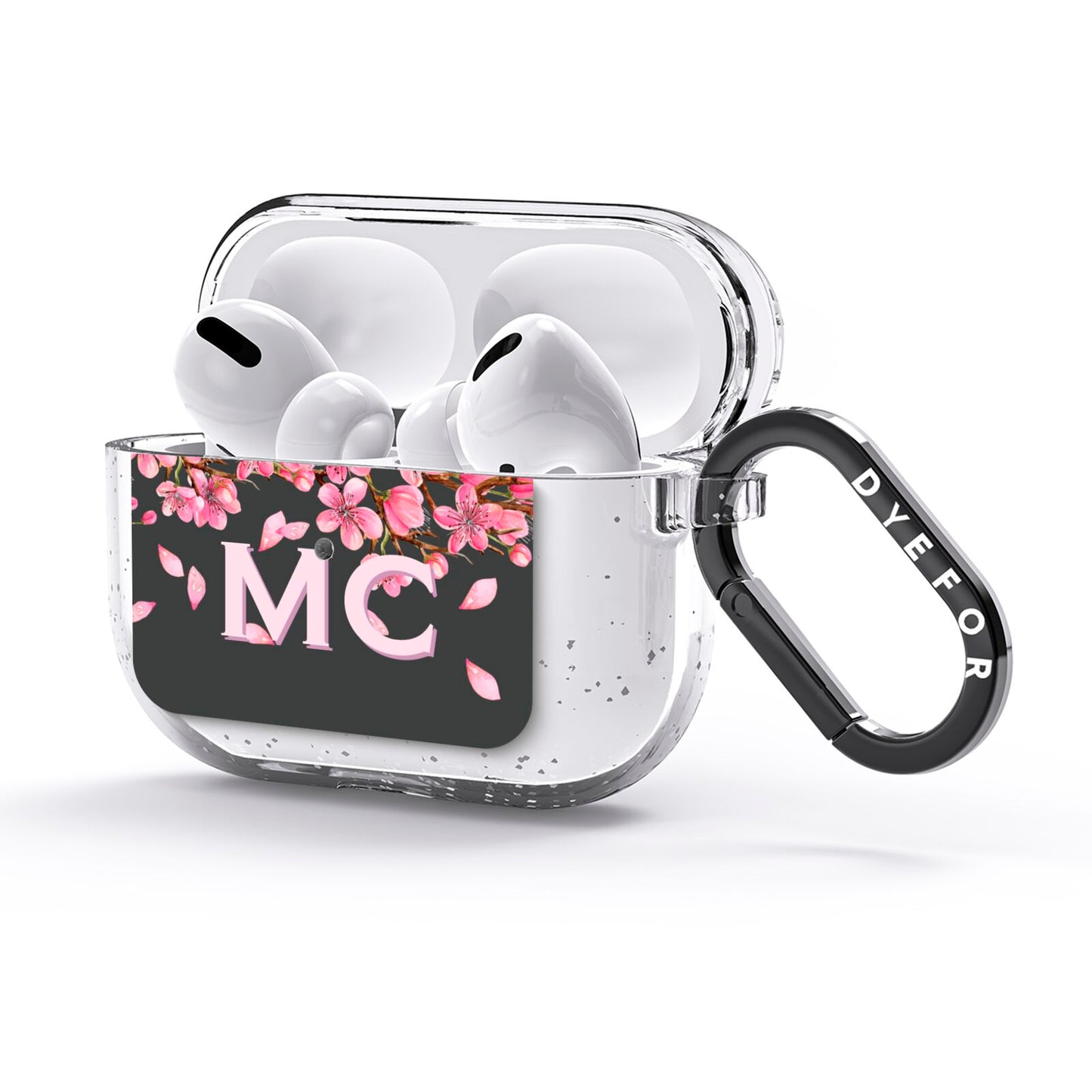 Personalised Floral Blossom Black Pink AirPods Glitter Case 3rd Gen Side Image