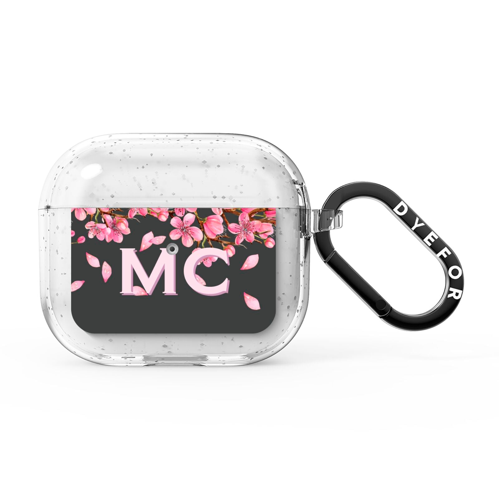 Personalised Floral Blossom Black Pink AirPods Glitter Case 3rd Gen