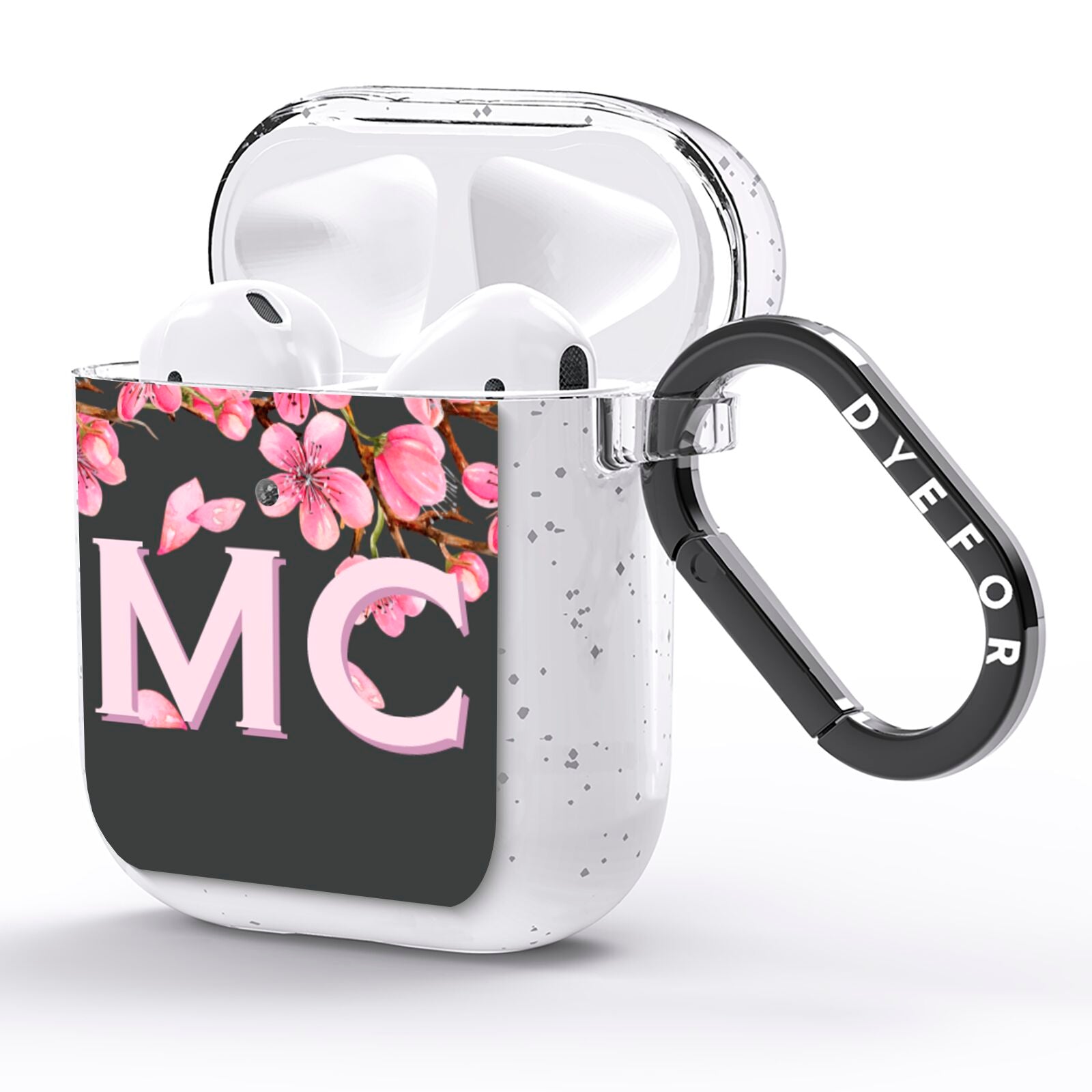 Personalised Floral Blossom Black Pink AirPods Glitter Case Side Image