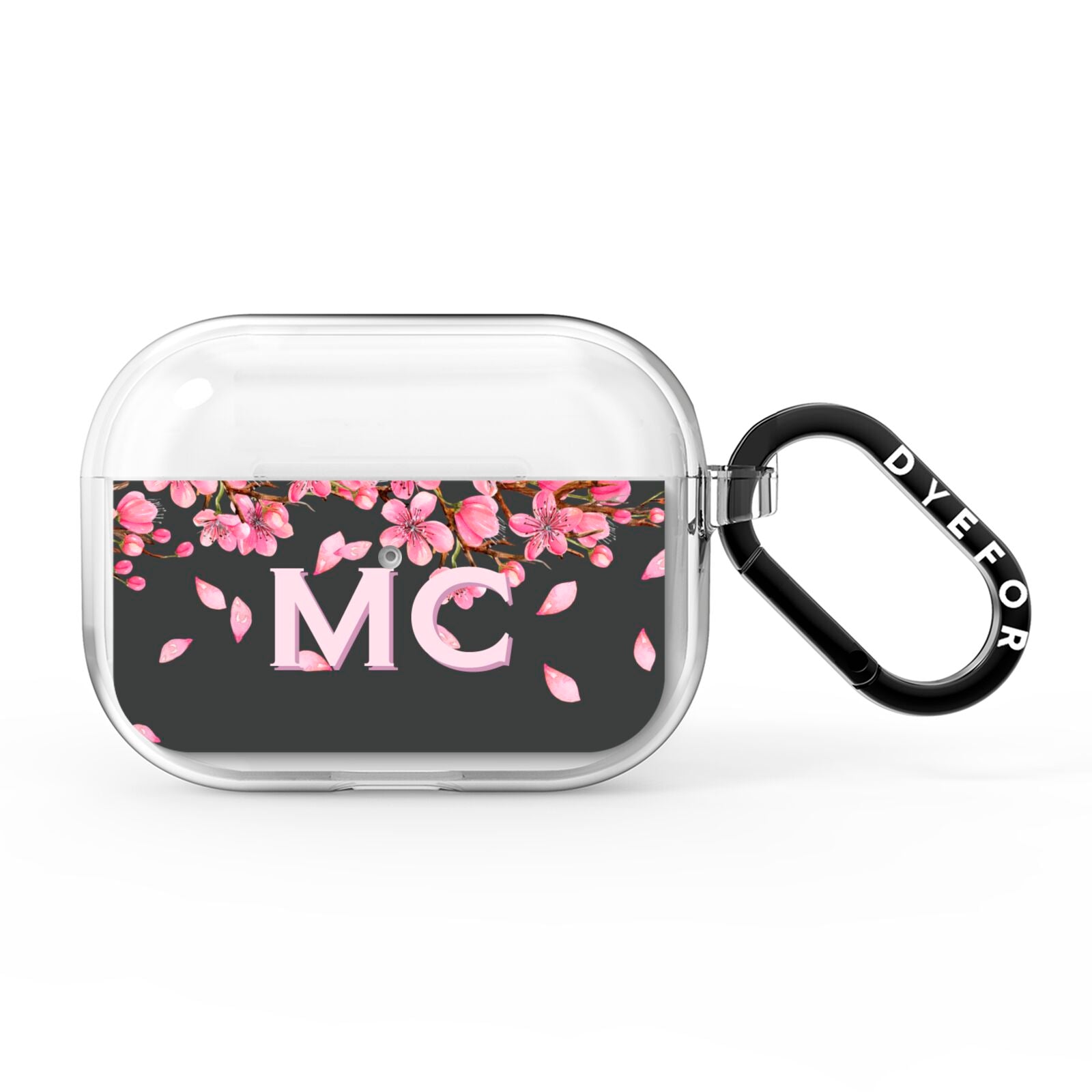 Personalised Floral Blossom Black Pink AirPods Pro Clear Case