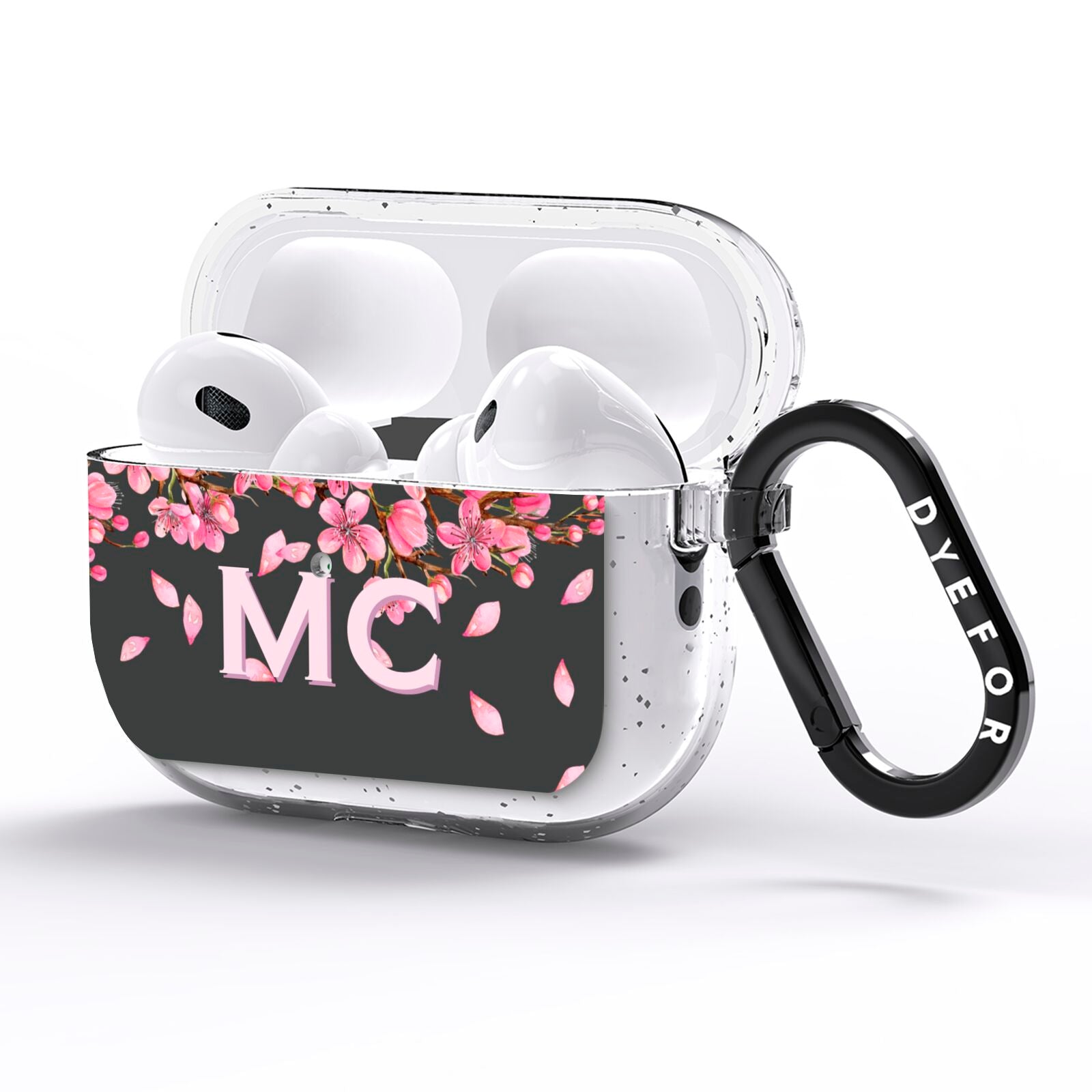 Personalised Floral Blossom Black Pink AirPods Pro Glitter Case Side Image