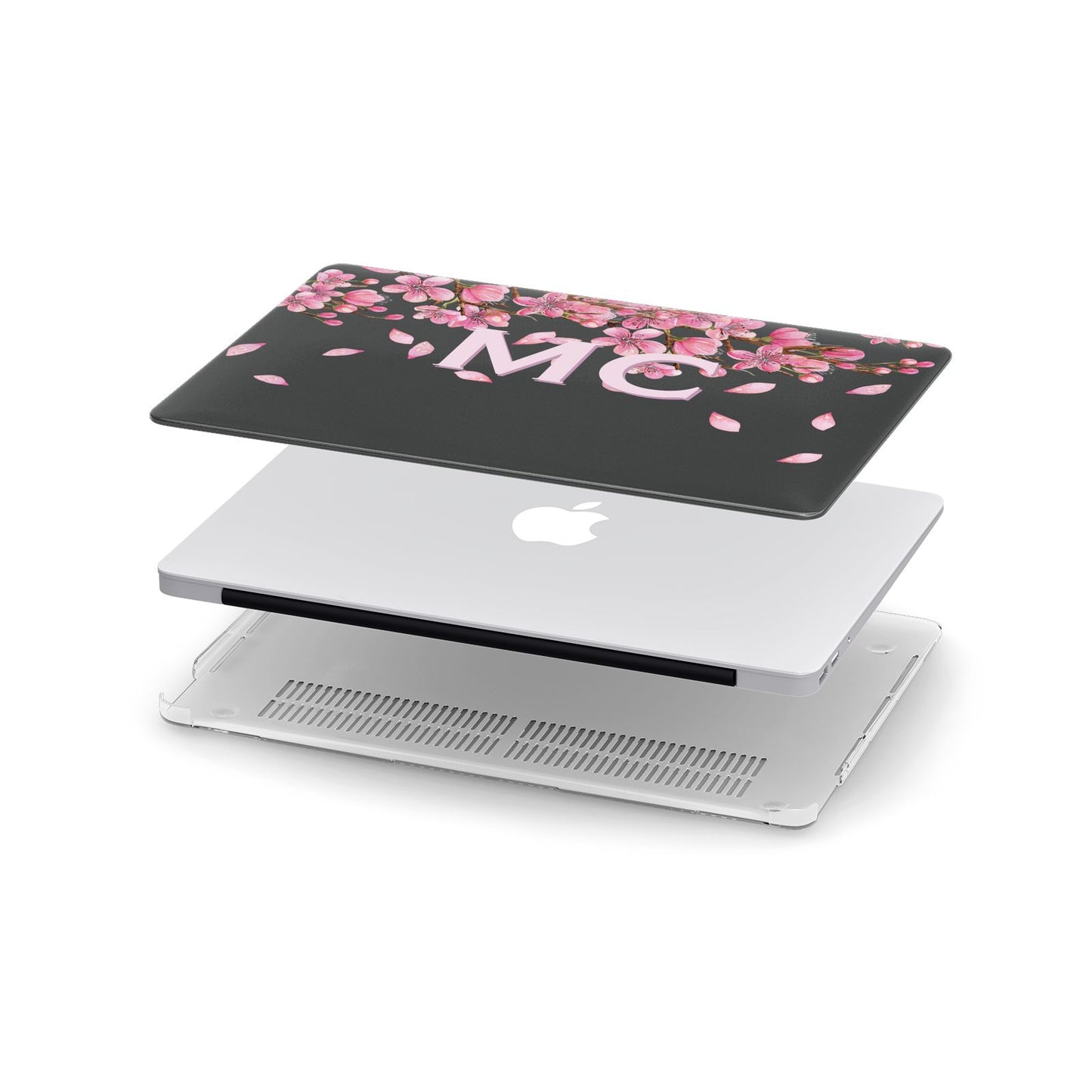 Personalised Floral Blossom Black Pink Apple MacBook Case in Detail