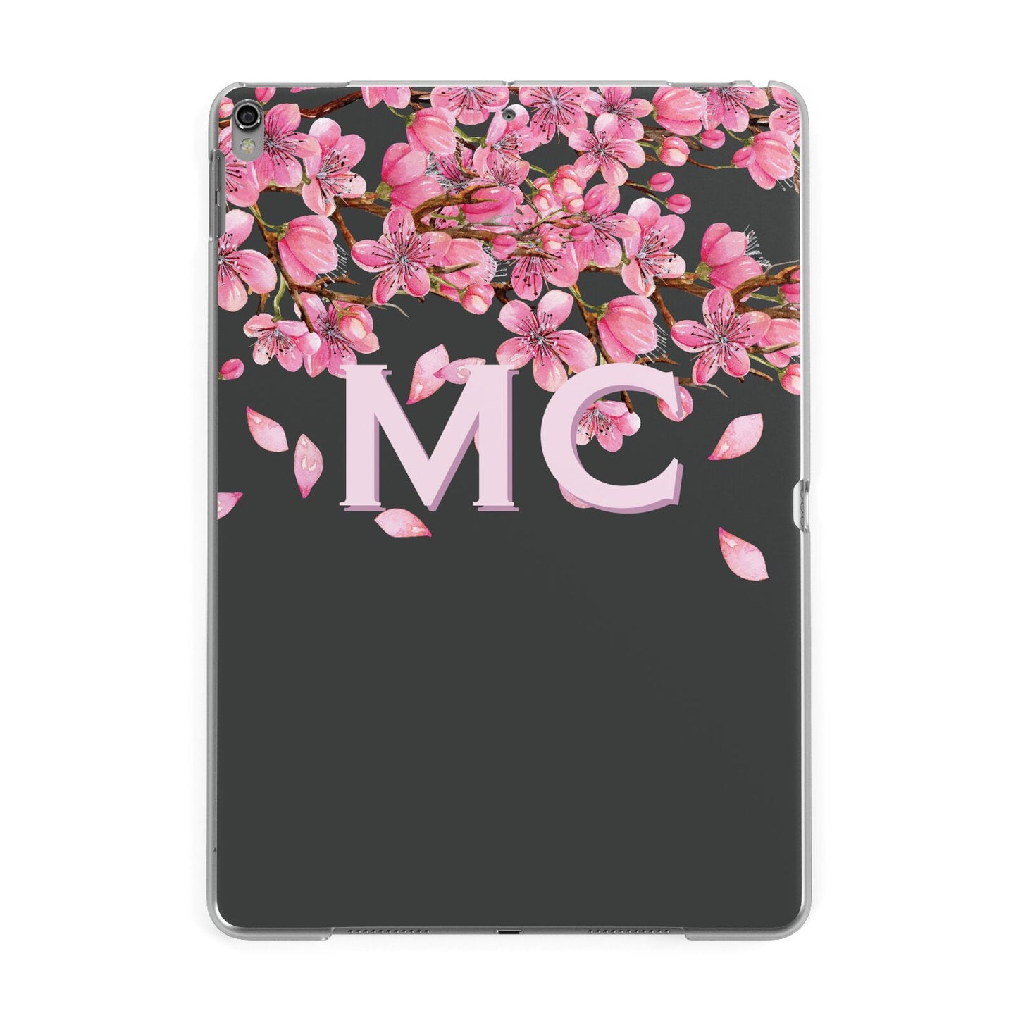 Personalised Floral Blossom Black Pink Apple iPad Grey Case