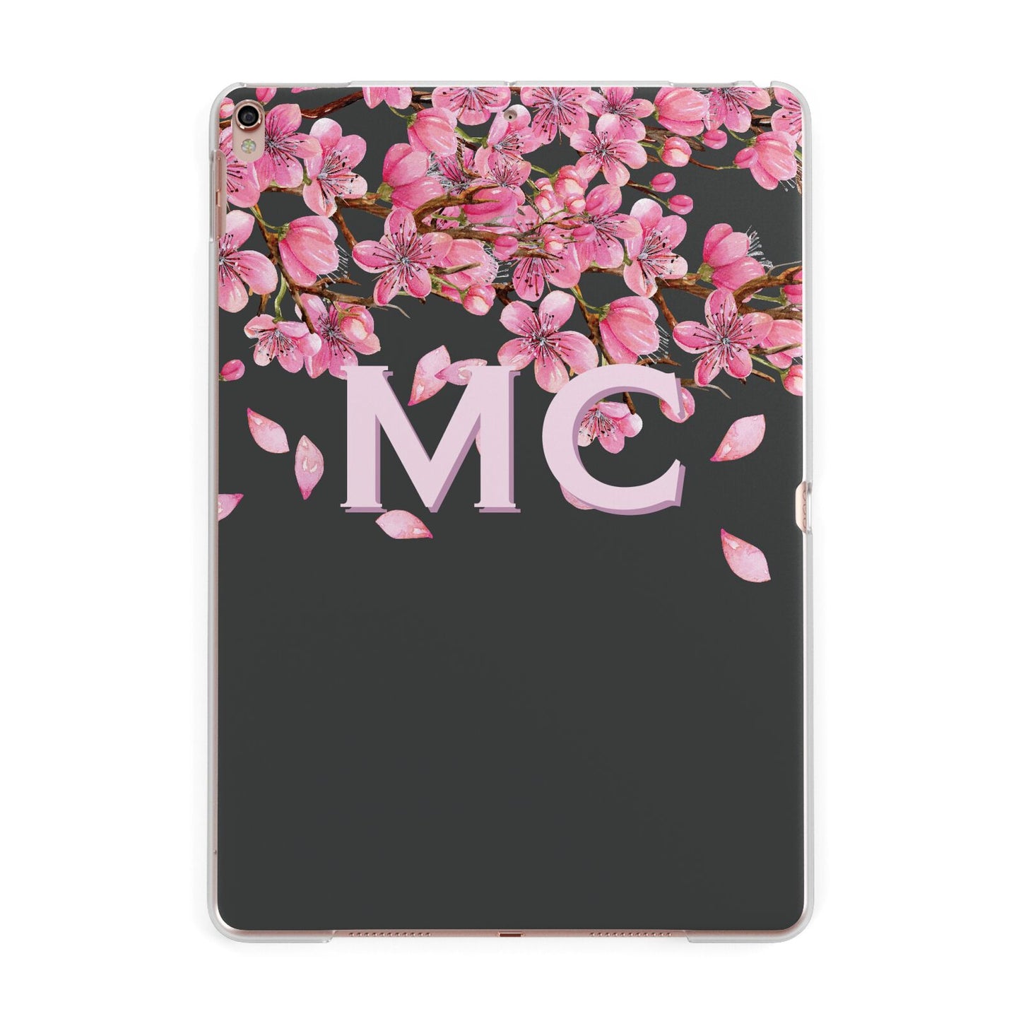 Personalised Floral Blossom Black Pink Apple iPad Rose Gold Case
