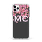 Personalised Floral Blossom Black Pink Apple iPhone 11 Pro Max in Silver with White Impact Case