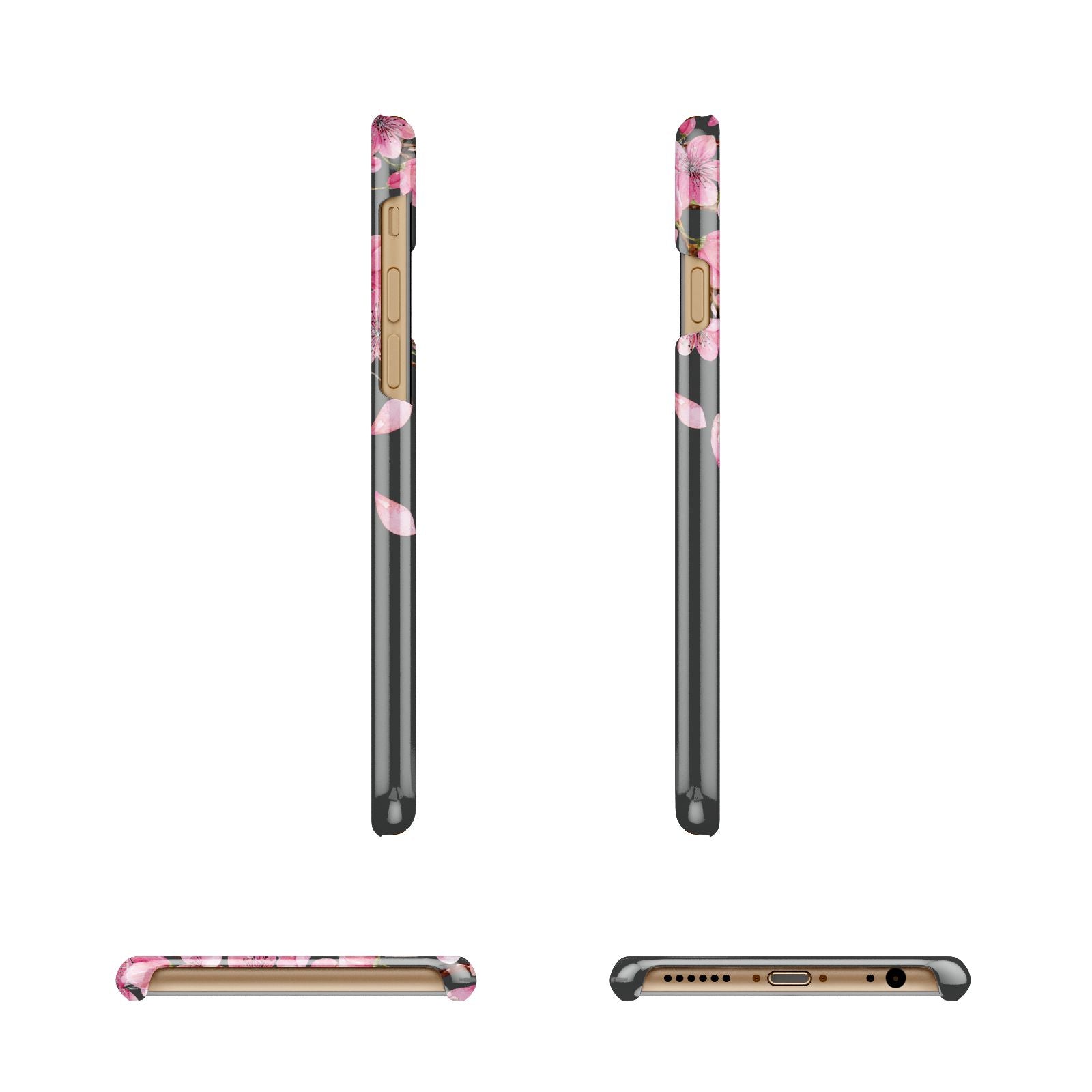 Personalised Floral Blossom Black Pink Apple iPhone 6 3D Wrap Snap Case Angled Images