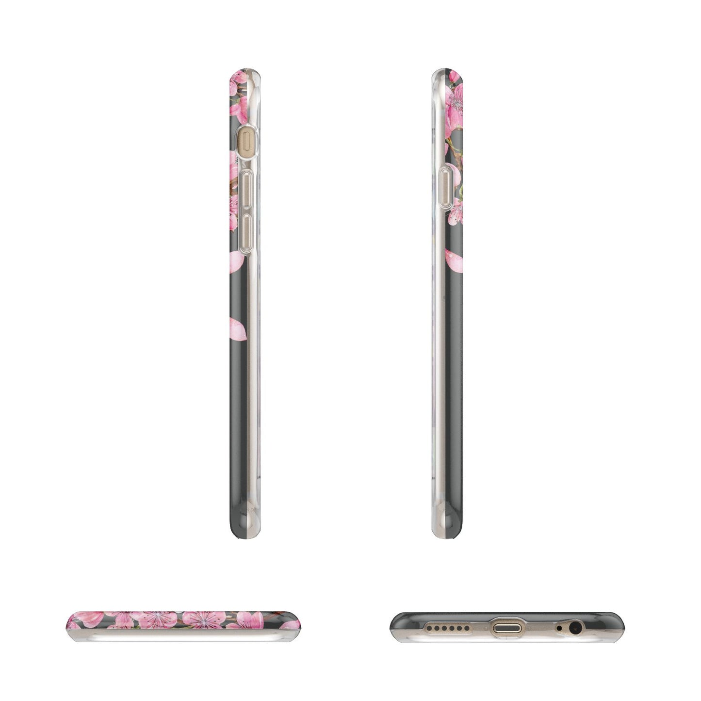 Personalised Floral Blossom Black Pink Apple iPhone 6 3D Wrap Tough Case Alternative Image Angles