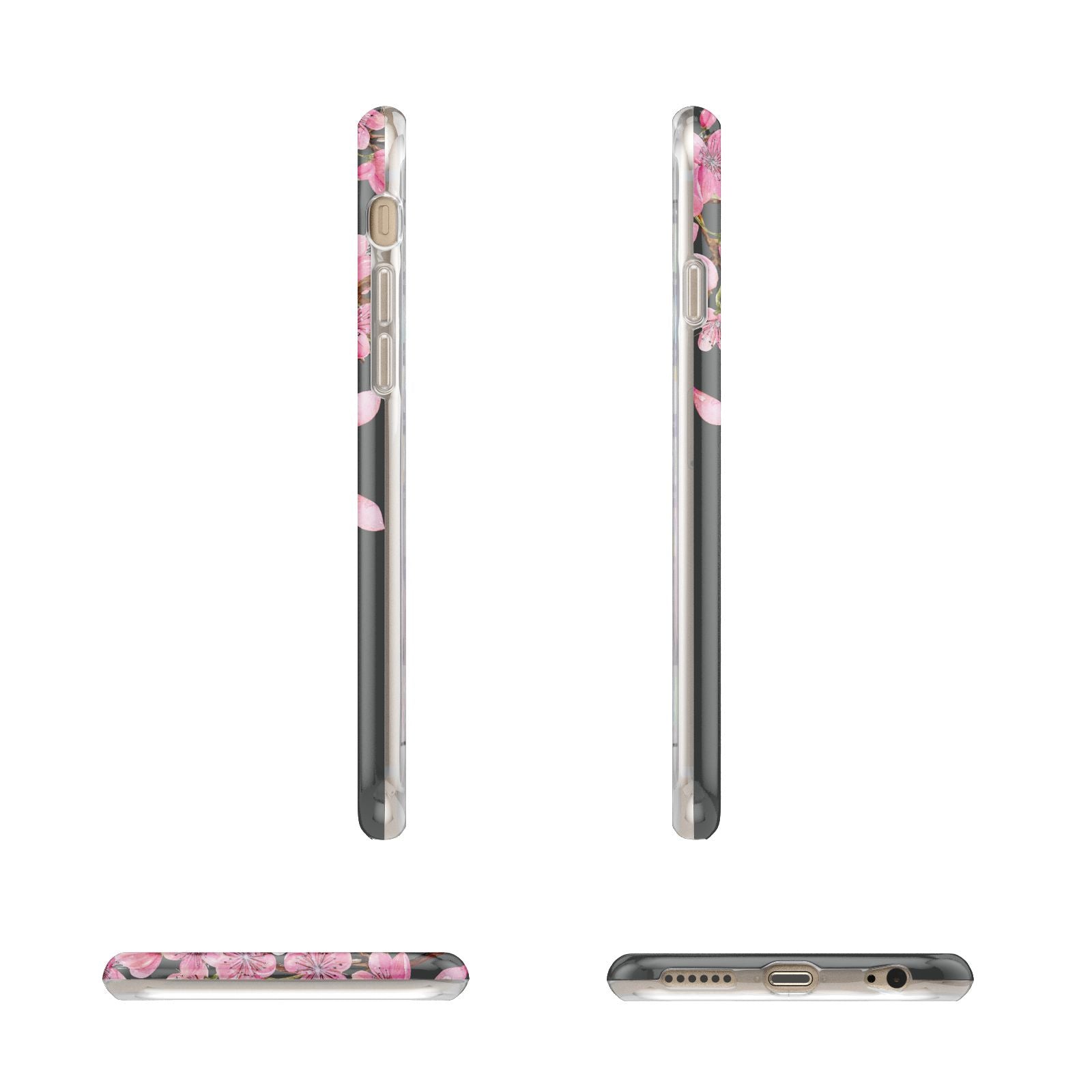 Personalised Floral Blossom Black Pink Apple iPhone 6 3D Wrap Tough Case Alternative Image Angles