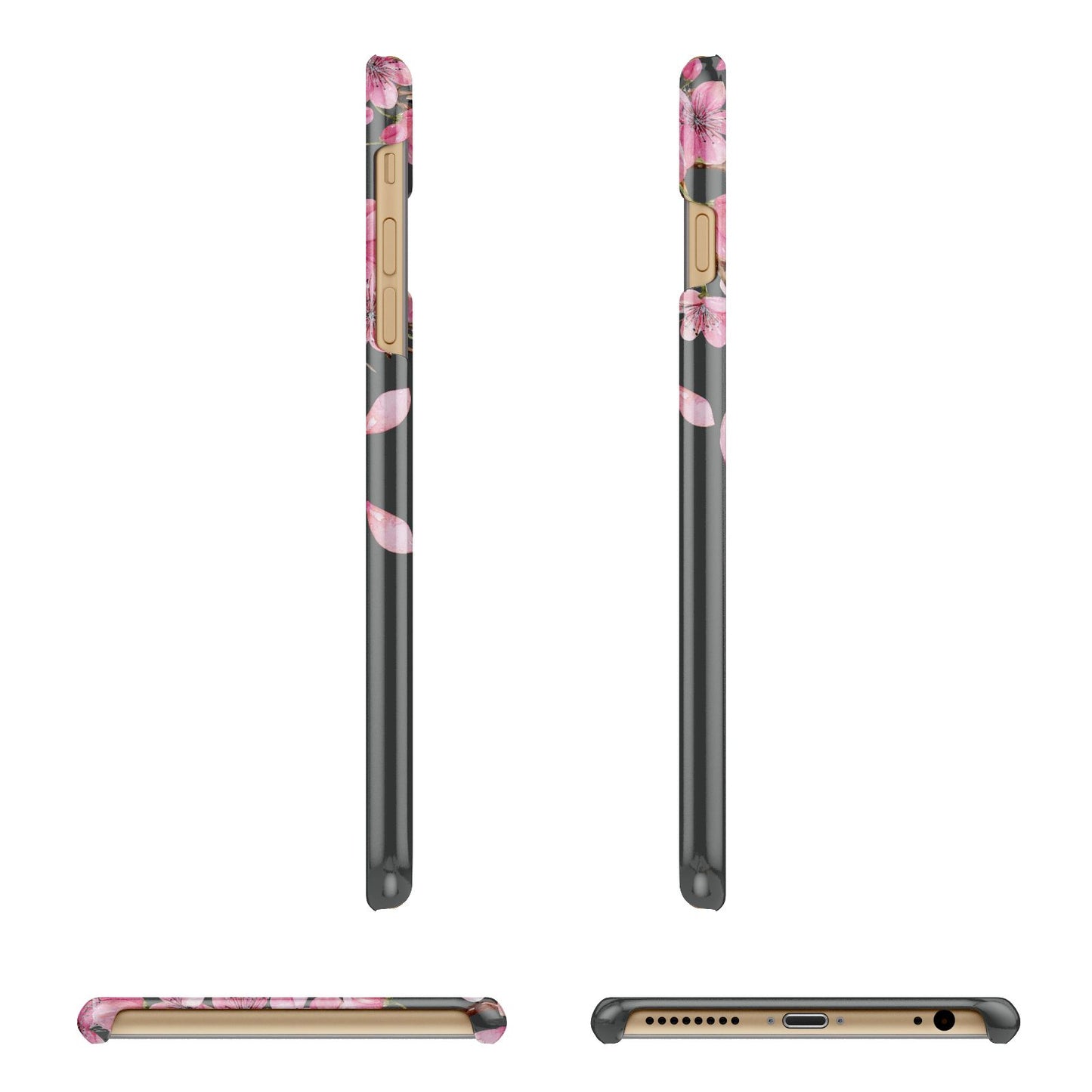 Personalised Floral Blossom Black Pink Apple iPhone 6 Plus 3D Wrap Snap Case Angled Images