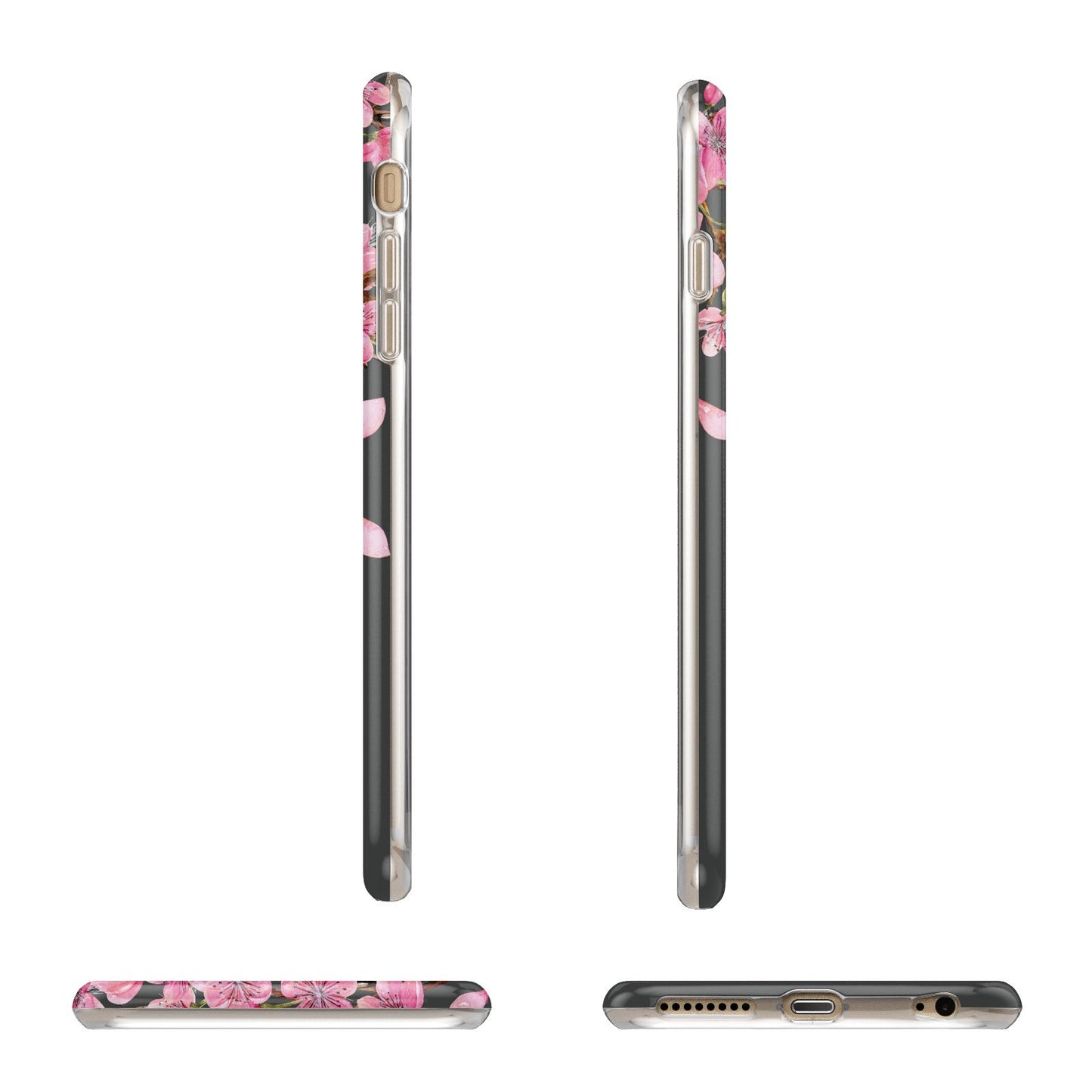 Personalised Floral Blossom Black Pink Apple iPhone 6 Plus 3D Wrap Tough Case Alternative Image Angles