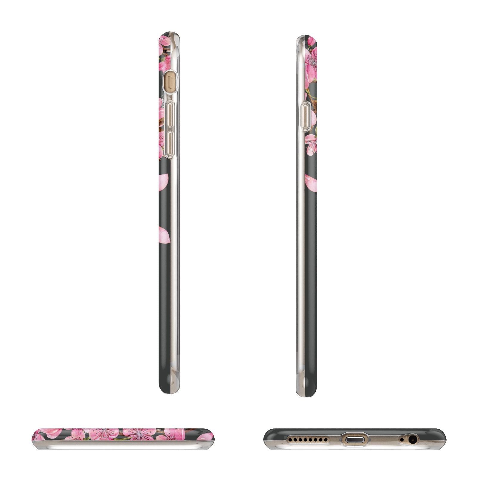 Personalised Floral Blossom Black Pink Apple iPhone 6 Plus 3D Wrap Tough Case Alternative Image Angles