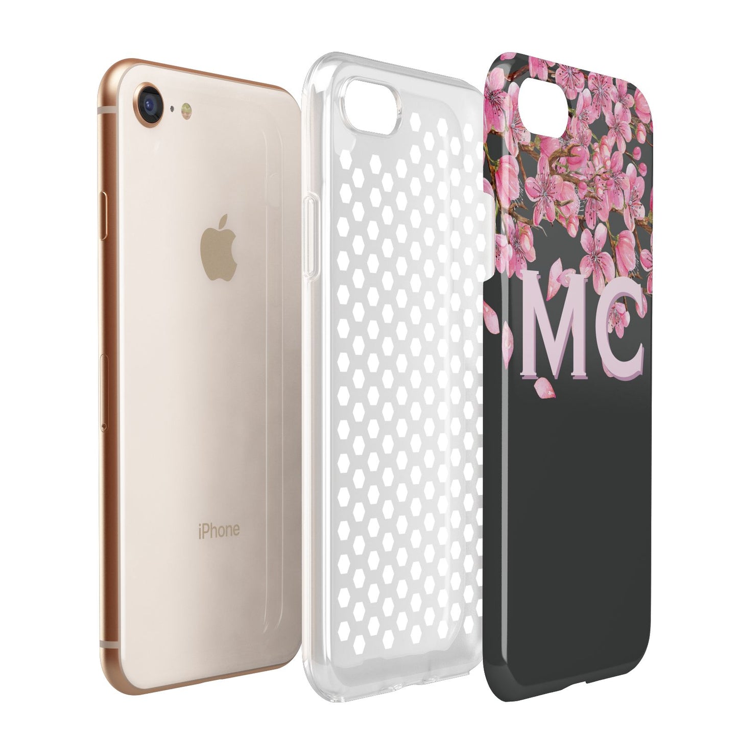 Personalised Floral Blossom Black Pink Apple iPhone 7 8 3D Tough Case Expanded View