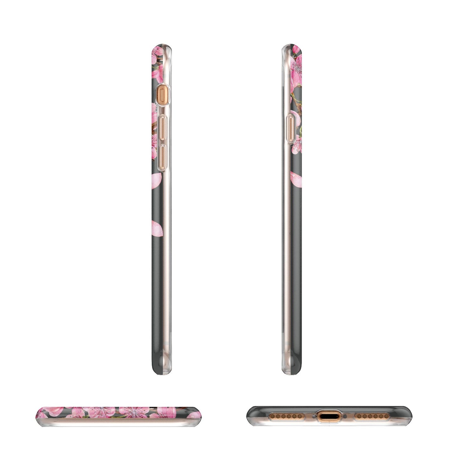 Personalised Floral Blossom Black Pink Apple iPhone 7 8 3D Wrap Tough Case Alternative Image Angles