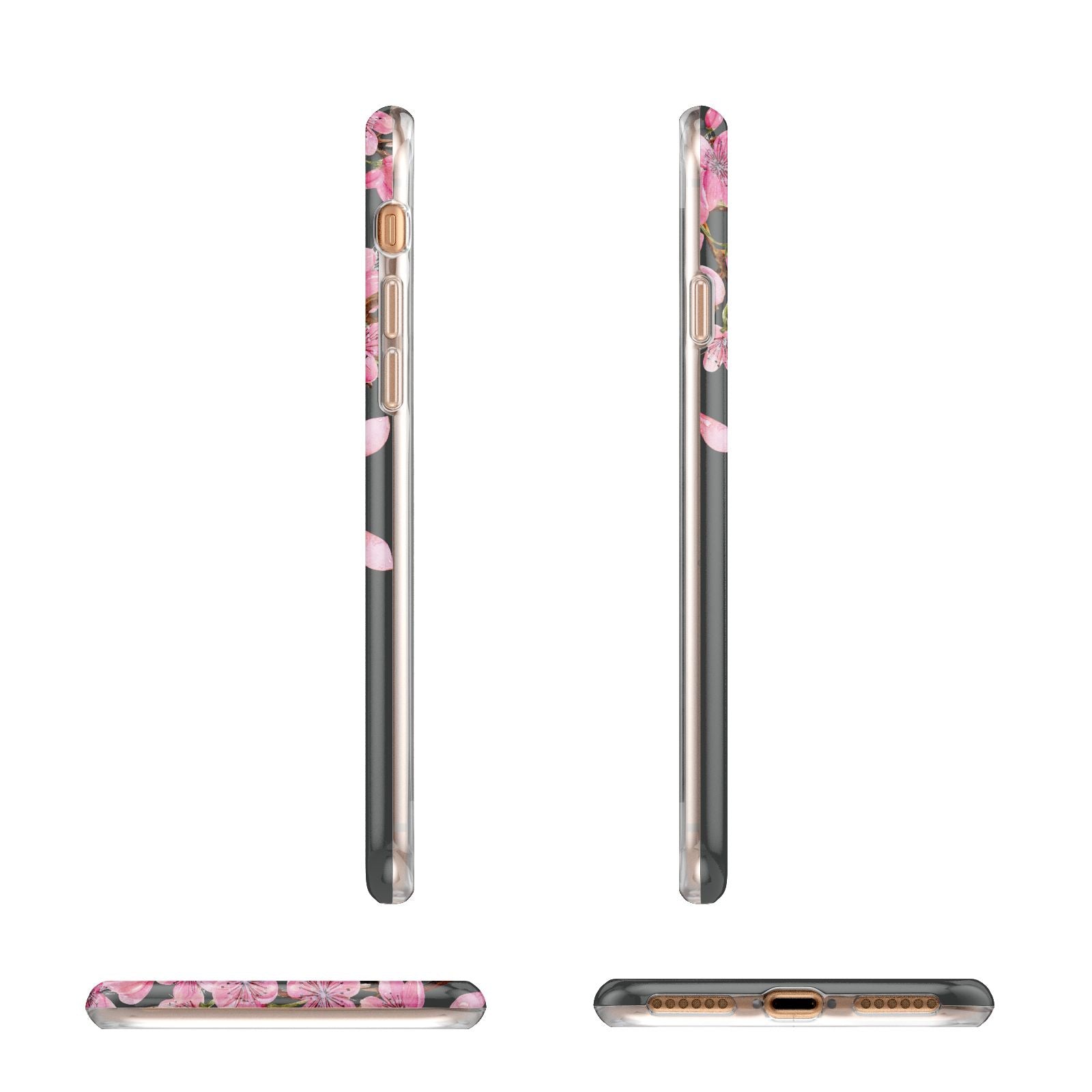 Personalised Floral Blossom Black Pink Apple iPhone 7 8 3D Wrap Tough Case Alternative Image Angles