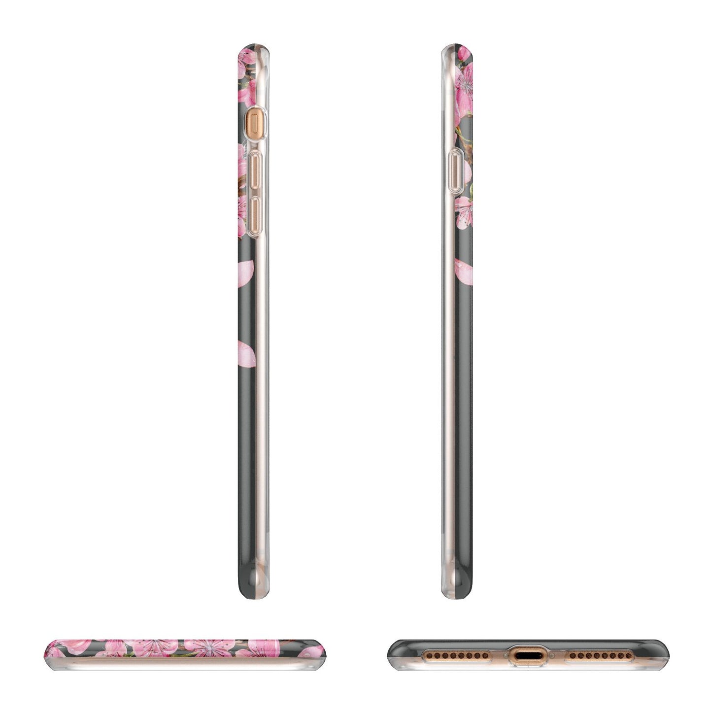 Personalised Floral Blossom Black Pink Apple iPhone 7 8 Plus 3D Wrap Tough Case Alternative Image Angles