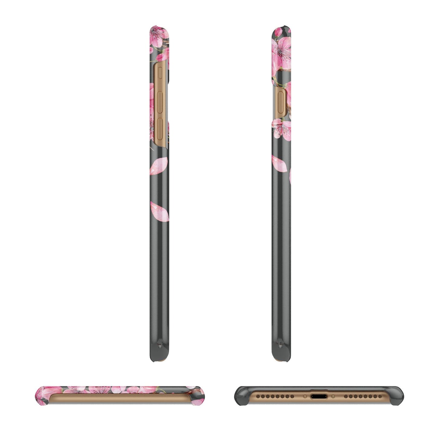 Personalised Floral Blossom Black Pink Apple iPhone 7 Plus 3D Wrap Snap Case Angled Images