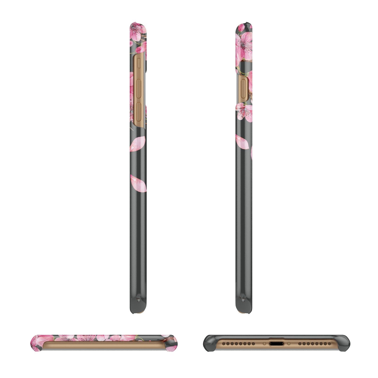 Personalised Floral Blossom Black Pink Apple iPhone 7 Plus 3D Wrap Snap Case Angled Images