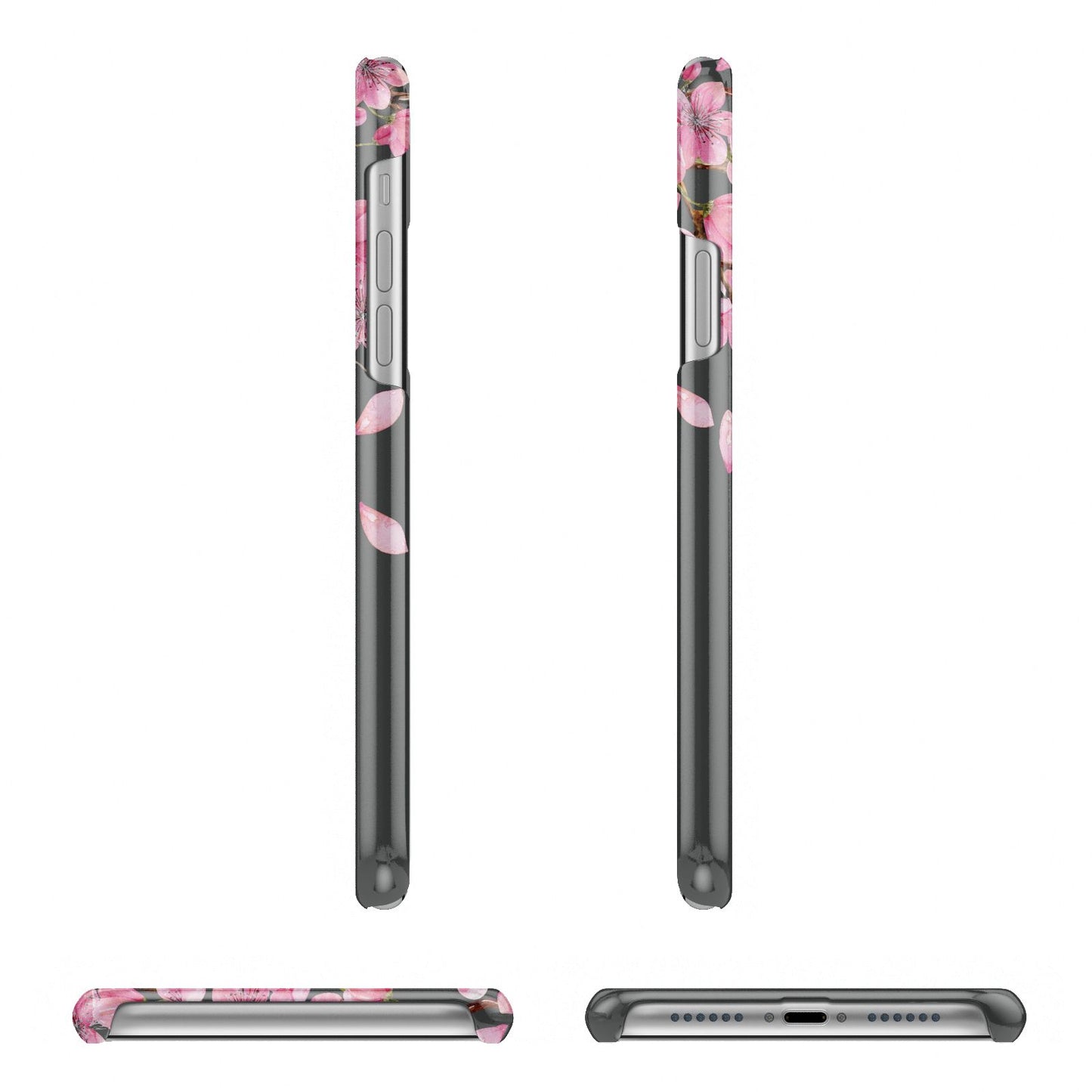 Personalised Floral Blossom Black Pink Apple iPhone XR 3D Wrap Snap Case Angled Images on White Phone