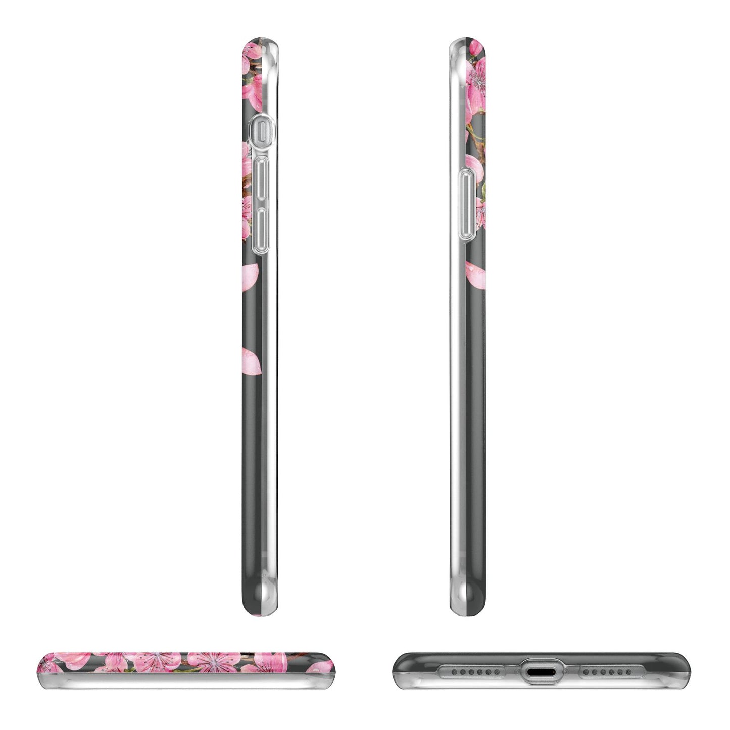 Personalised Floral Blossom Black Pink Apple iPhone XR in White with 3D Wrap Tough Case Alternative Image Angles