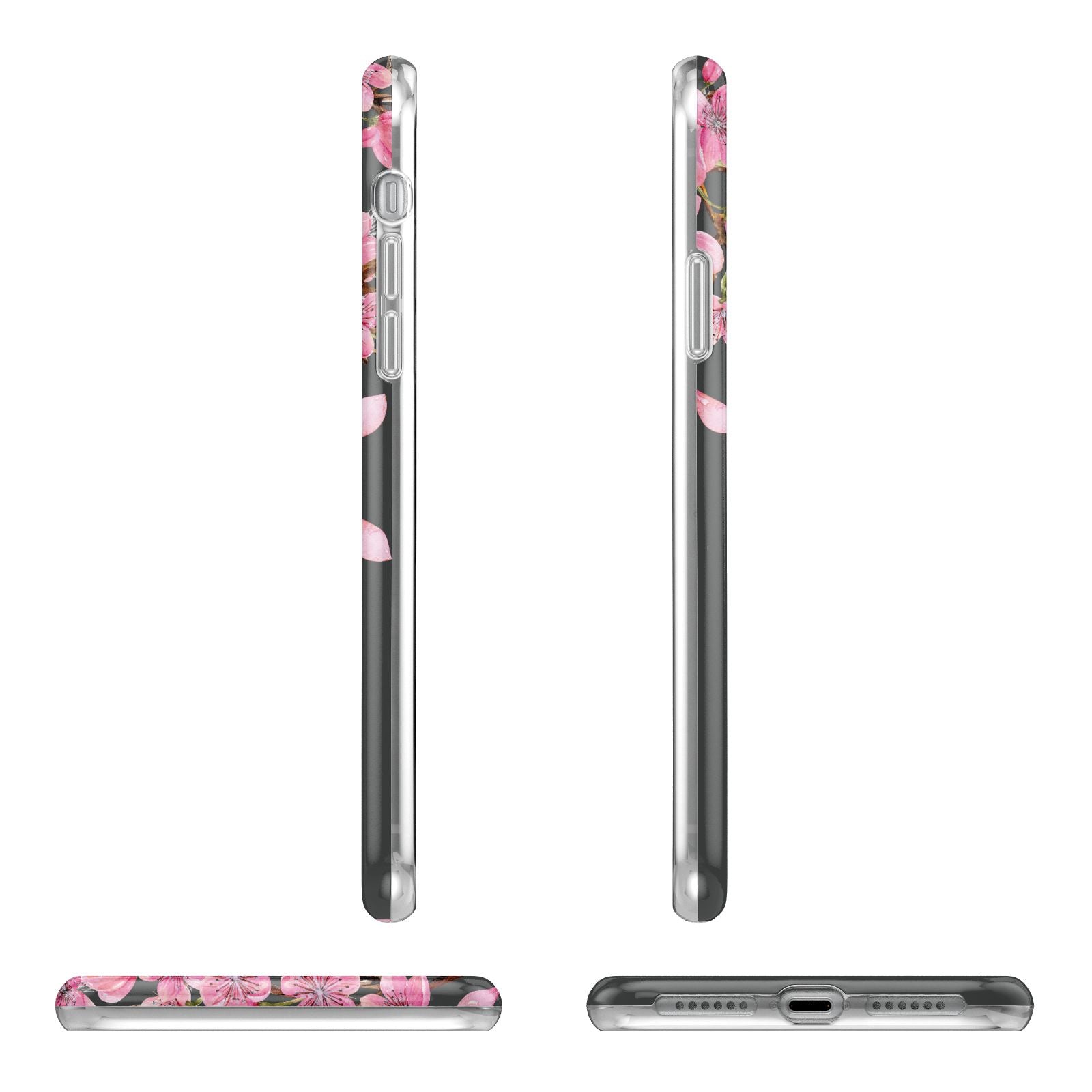 Personalised Floral Blossom Black Pink Apple iPhone XR in White with 3D Wrap Tough Case Alternative Image Angles