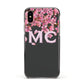 Personalised Floral Blossom Black Pink Apple iPhone Xs Impact Case Black Edge on Gold Phone