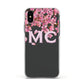 Personalised Floral Blossom Black Pink Apple iPhone Xs Impact Case White Edge on Black Phone