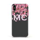 Personalised Floral Blossom Black Pink Apple iPhone Xs Impact Case White Edge on Silver Phone