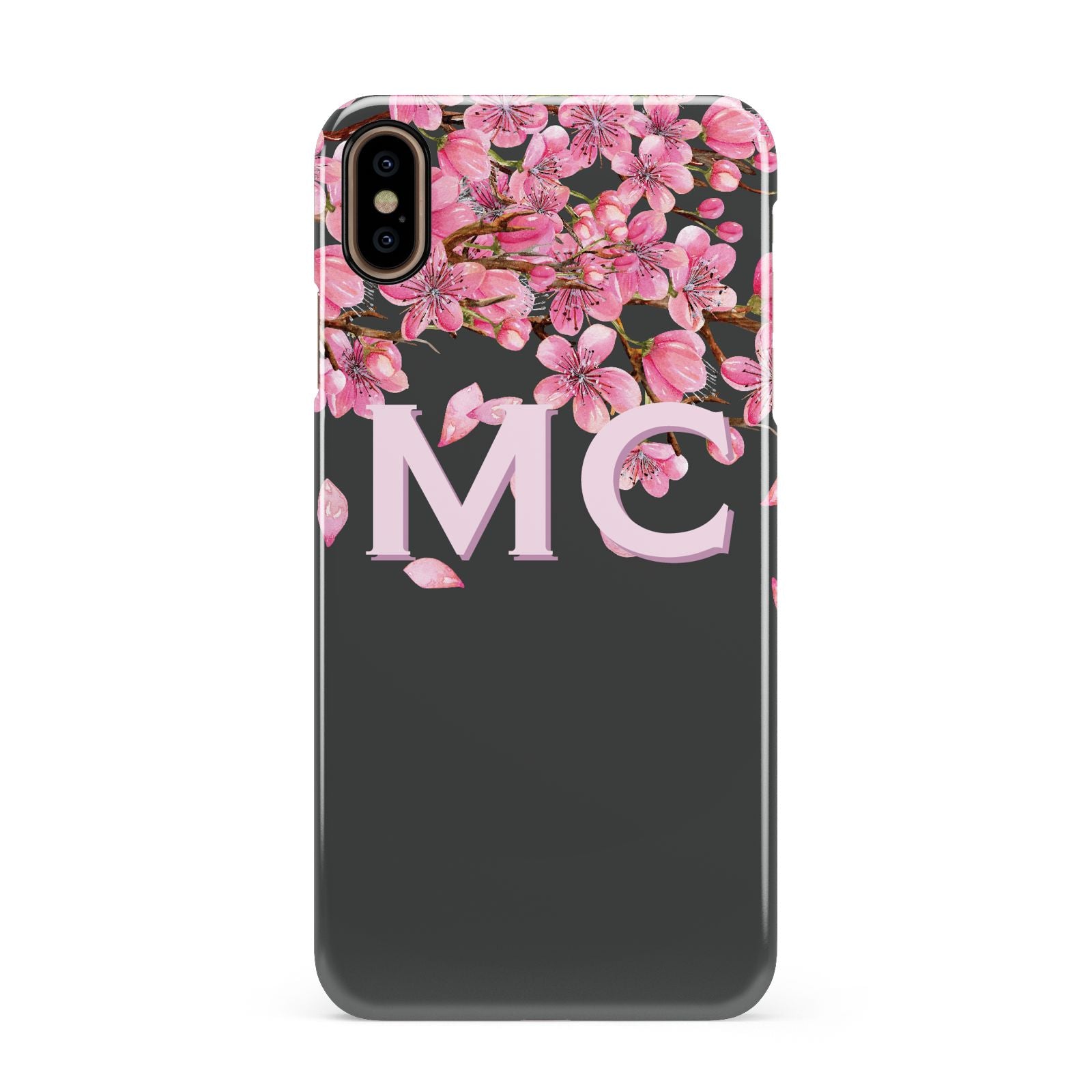 Personalised Floral Blossom Black Pink Apple iPhone Xs Max 3D Snap Case
