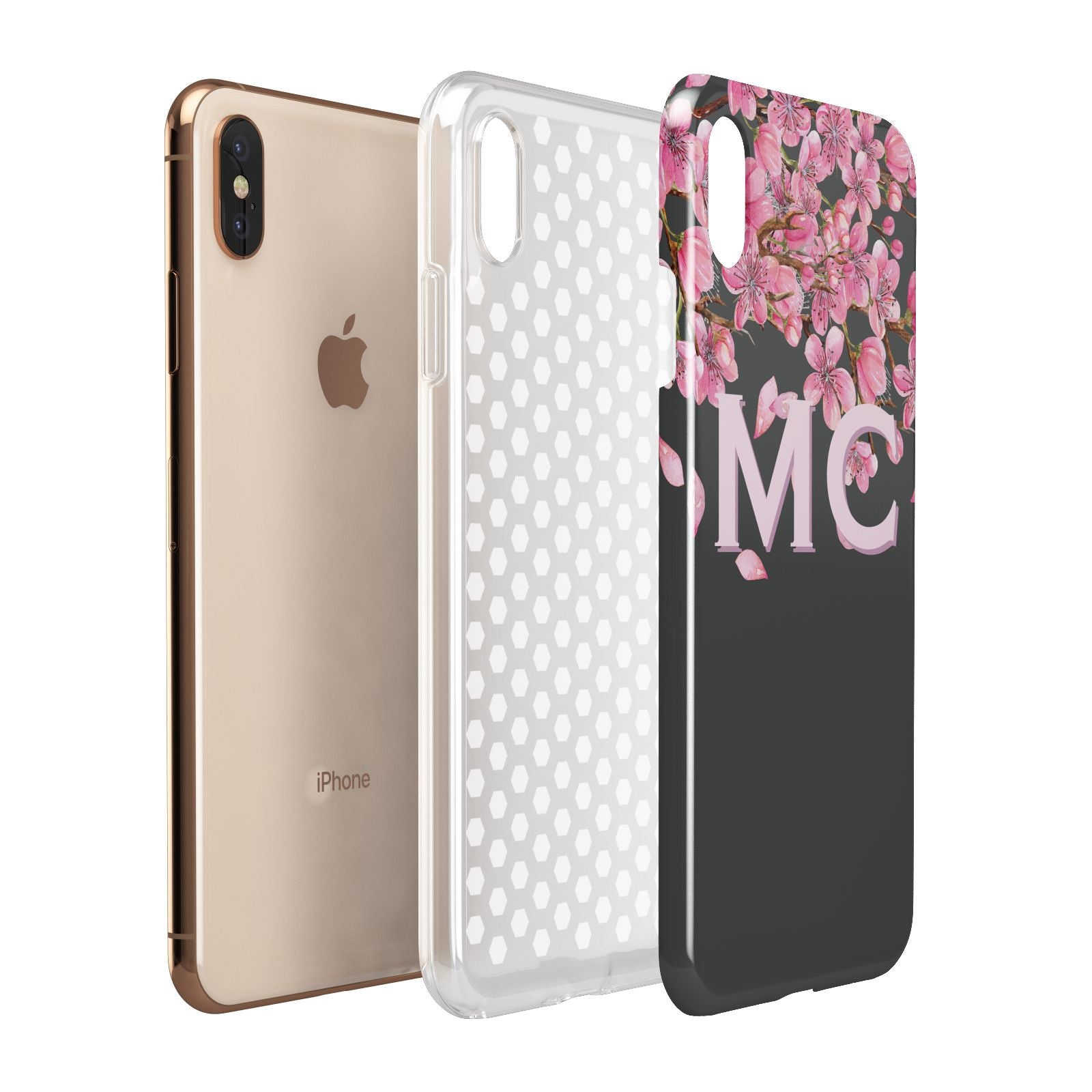 Personalised Floral Blossom Black Pink Apple iPhone Xs Max 3D Tough Case Expanded View