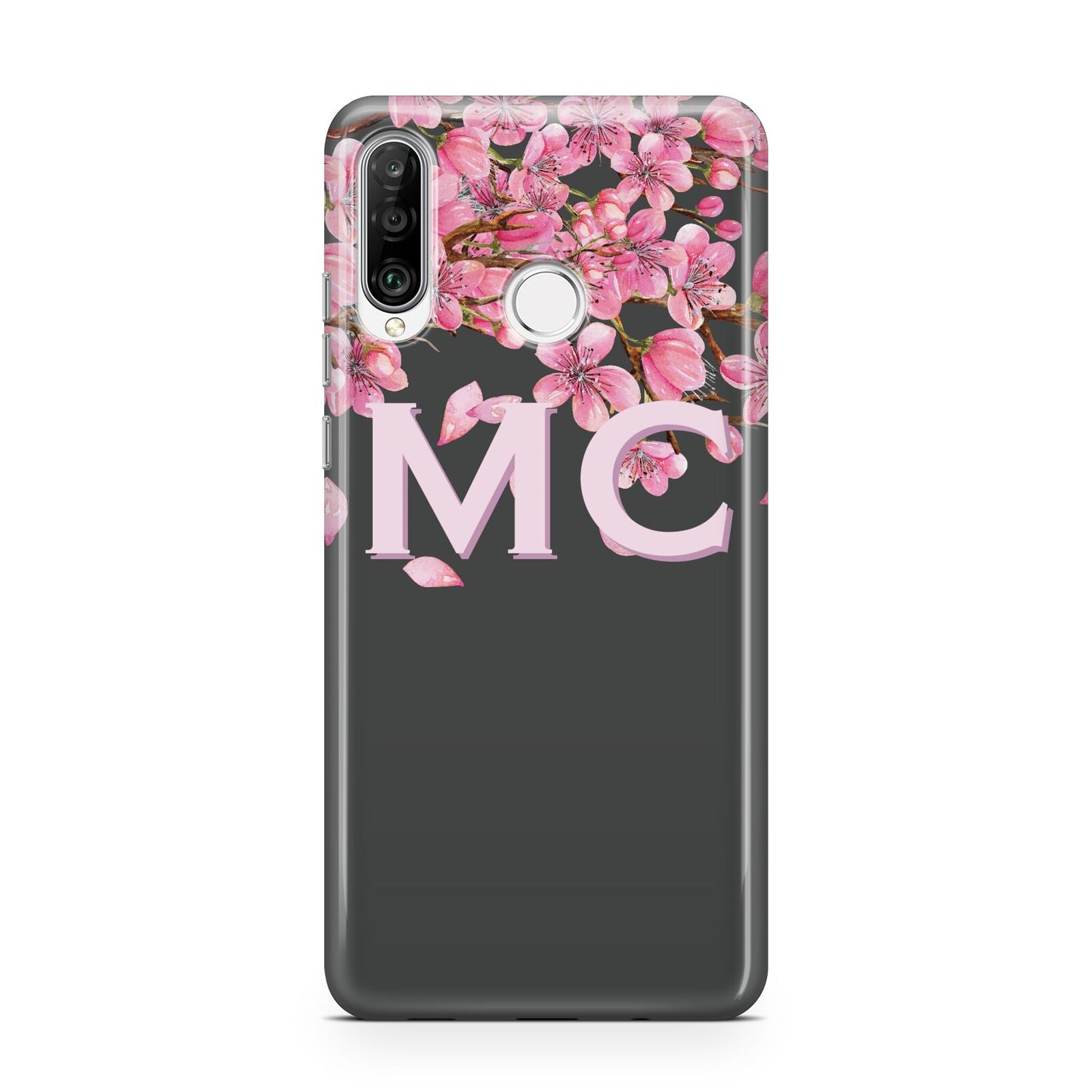 Personalised Floral Blossom Black Pink Huawei P30 Lite Phone Case