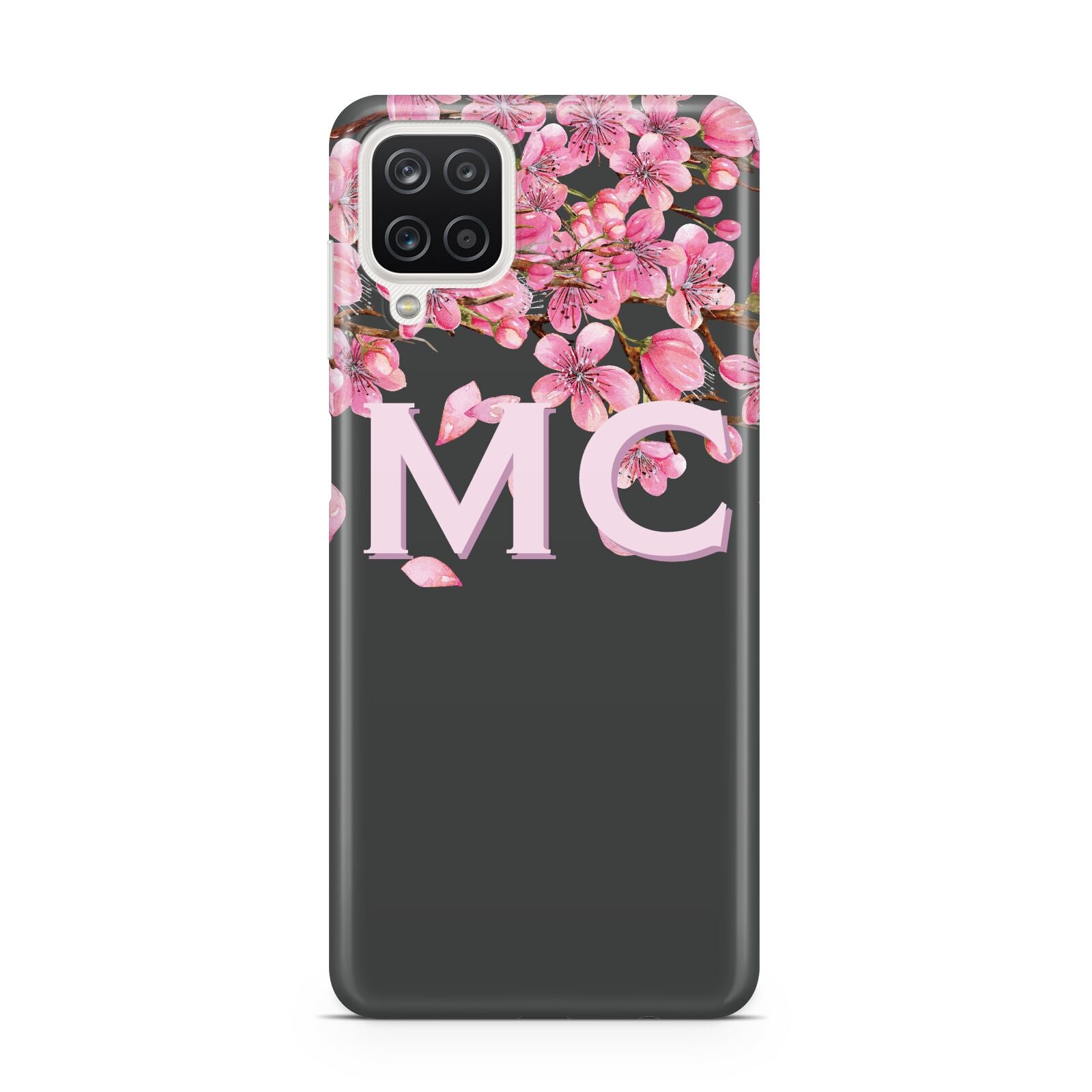 Personalised Floral Blossom Black Pink Samsung A12 Case