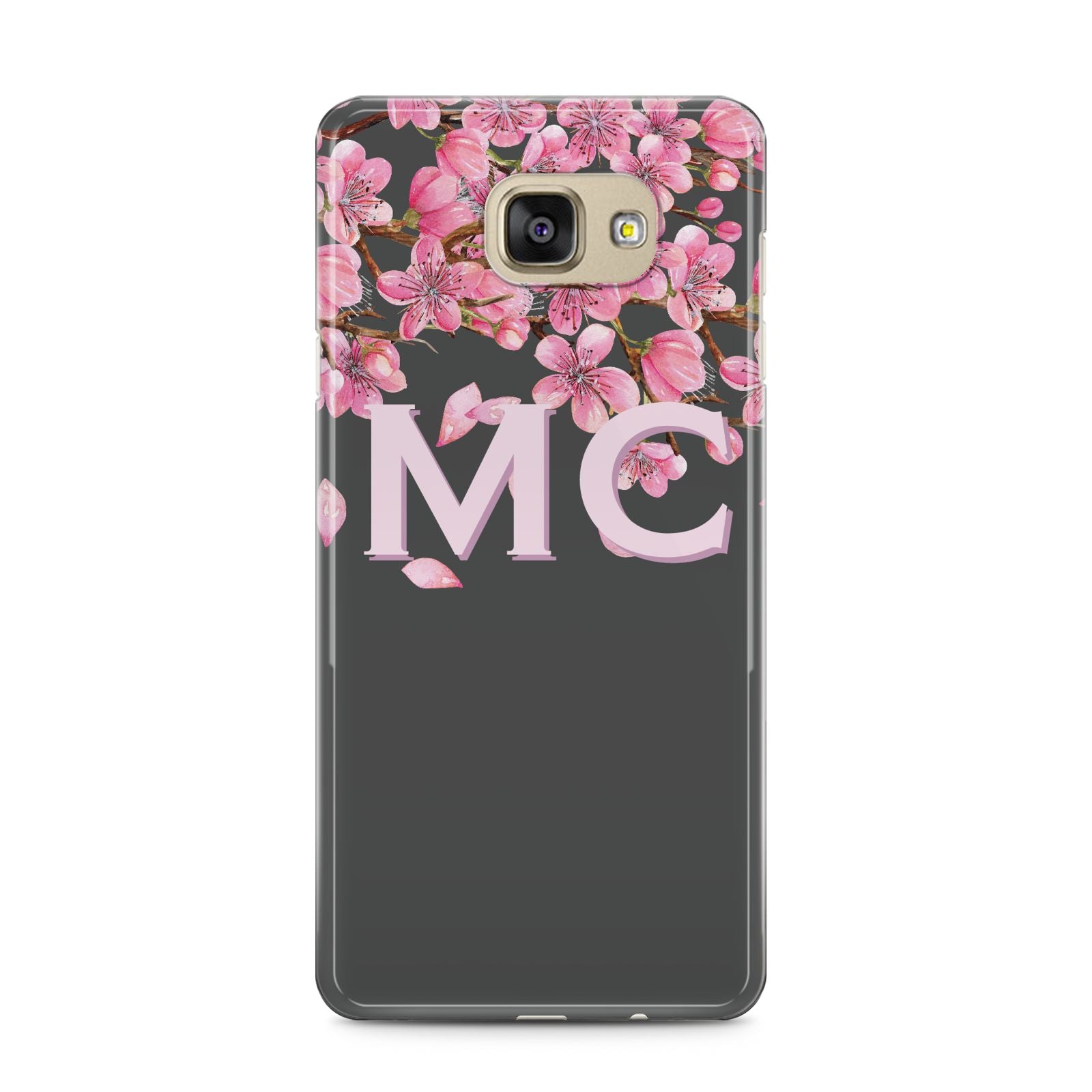 Personalised Floral Blossom Black Pink Samsung Galaxy A5 2016 Case on gold phone