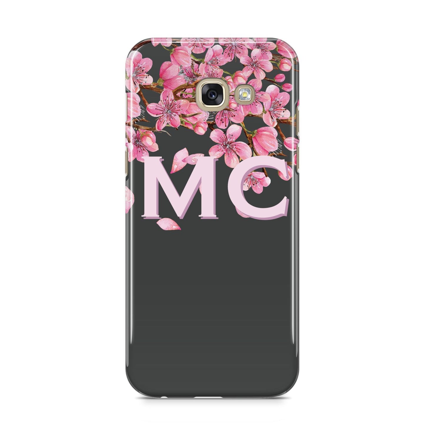 Personalised Floral Blossom Black Pink Samsung Galaxy A5 2017 Case on gold phone