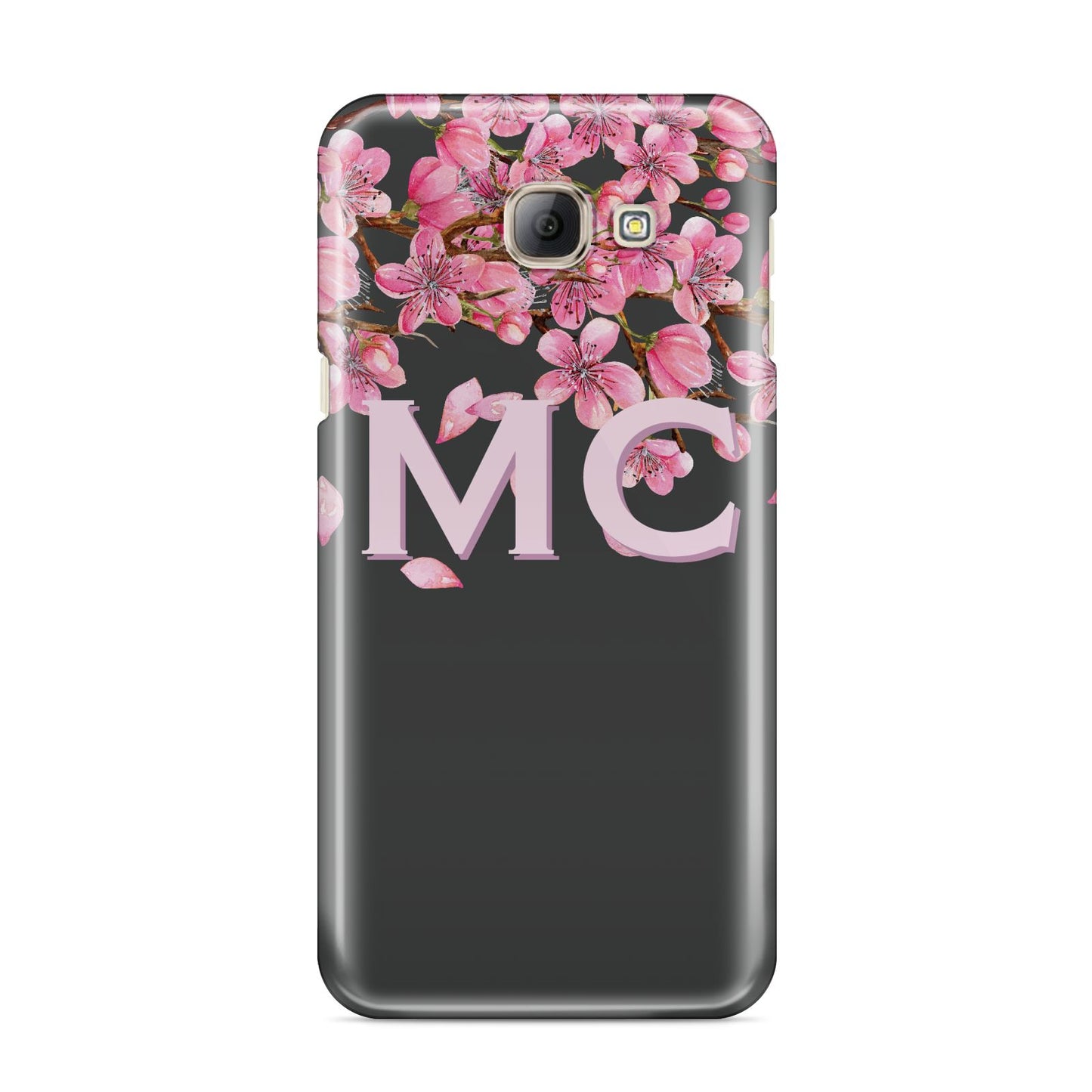 Personalised Floral Blossom Black Pink Samsung Galaxy A8 2016 Case