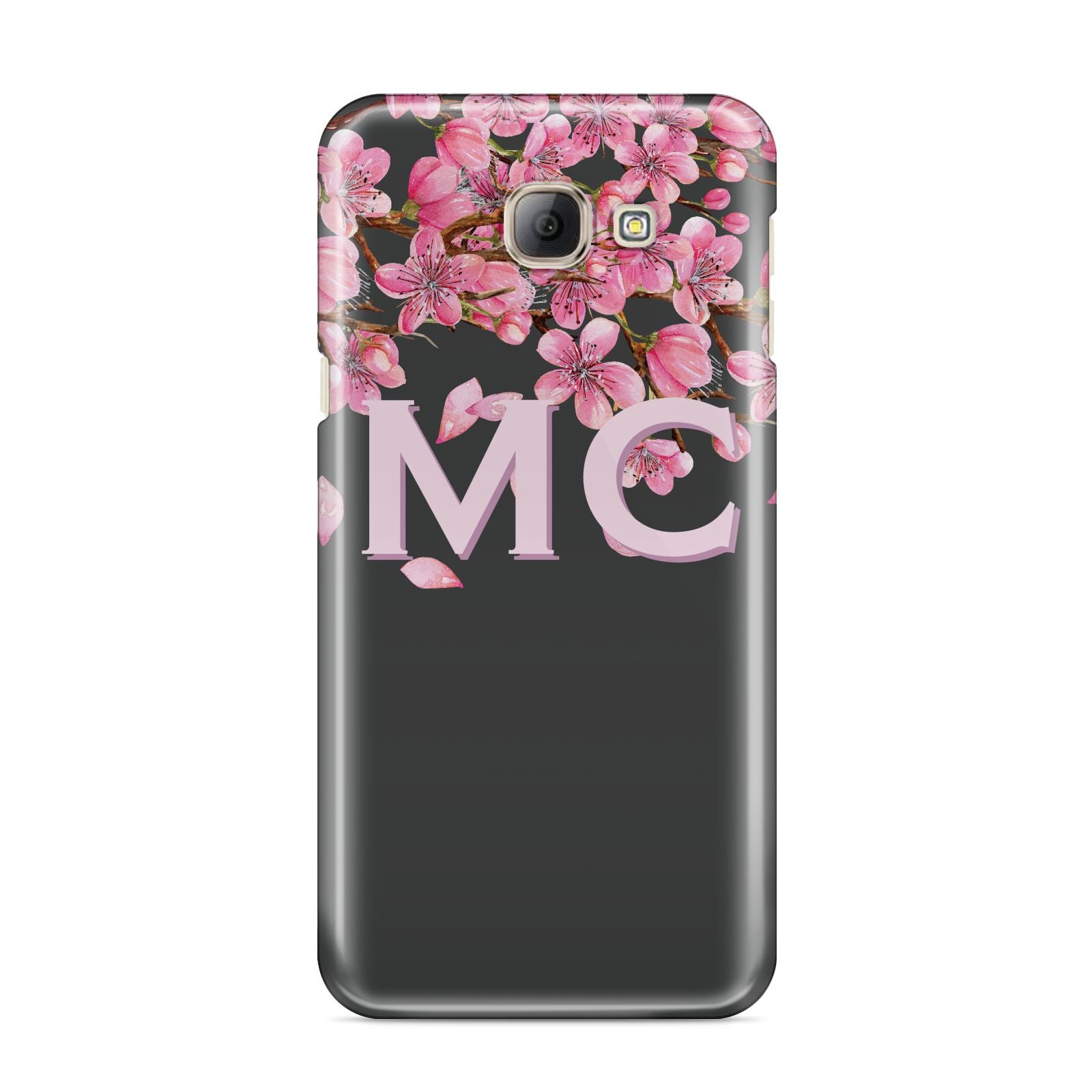 Personalised Floral Blossom Black Pink Samsung Galaxy A8 2016 Case