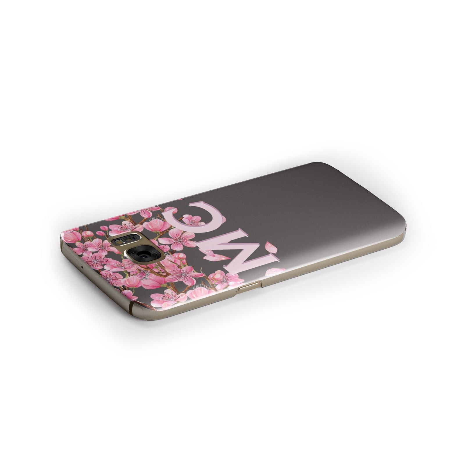 Personalised Floral Blossom Black Pink Samsung Galaxy Case Side Close Up