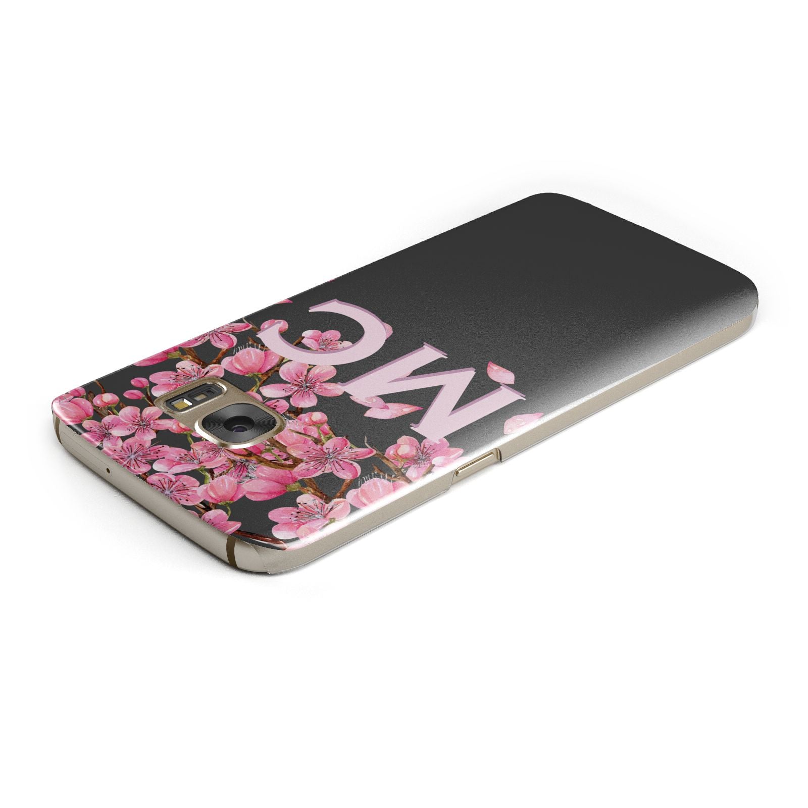 Personalised Floral Blossom Black Pink Samsung Galaxy Case Top Cutout