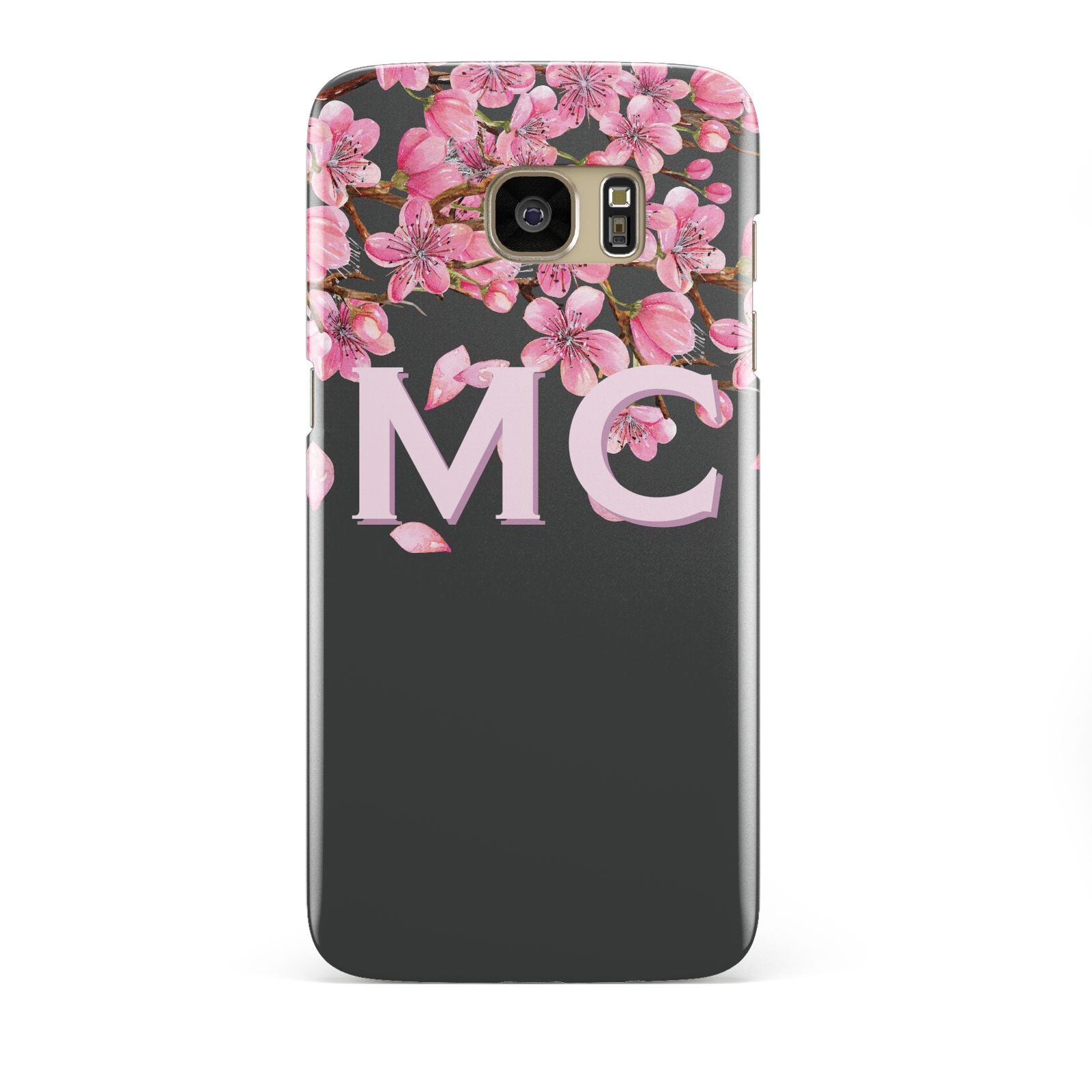 Personalised Floral Blossom Black Pink Samsung Galaxy S7 Edge Case