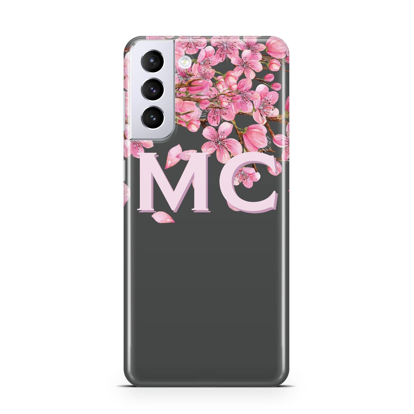 Personalised Floral Blossom Black Pink Samsung S21 Plus Case
