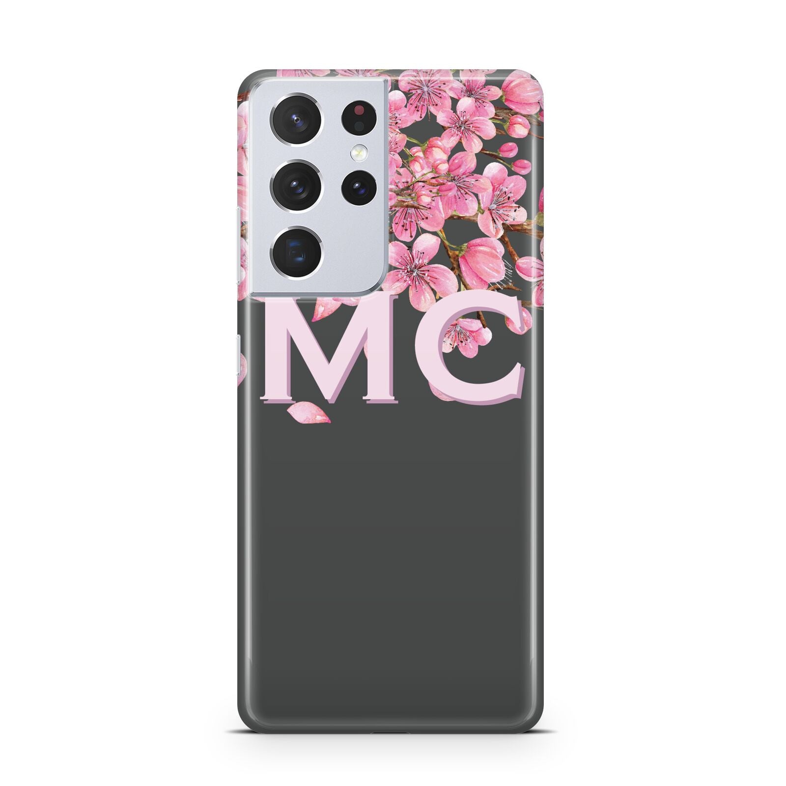 Personalised Floral Blossom Black Pink Samsung S21 Ultra Case